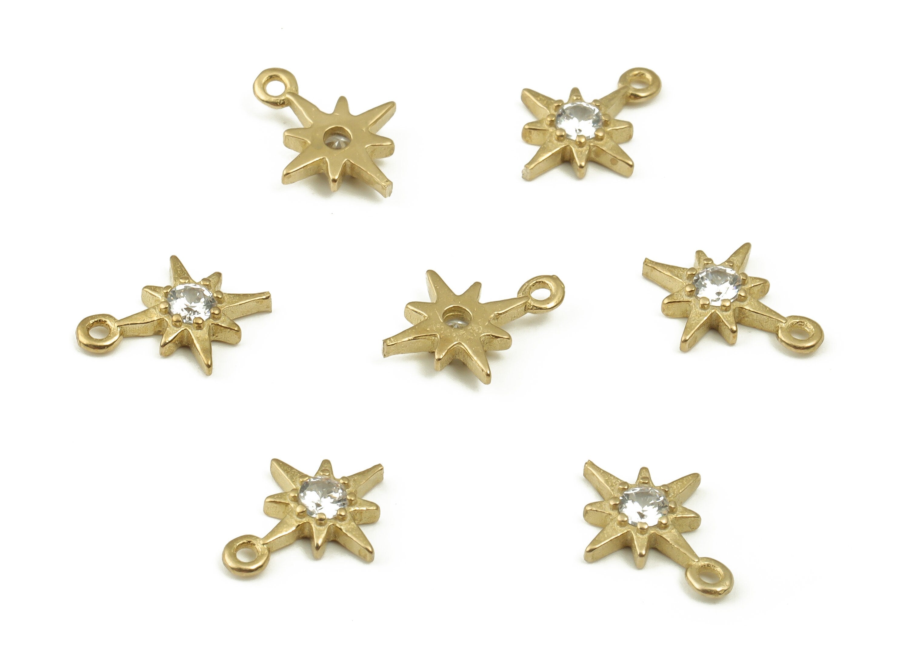 Brass Star Earring Charms With Zircon - Raw Brass Star Pendant - Earring Finding - Jewelry Making Supplies - 10.37x7.98x2.09mm - PP4497 - DOMEDBAZAAR