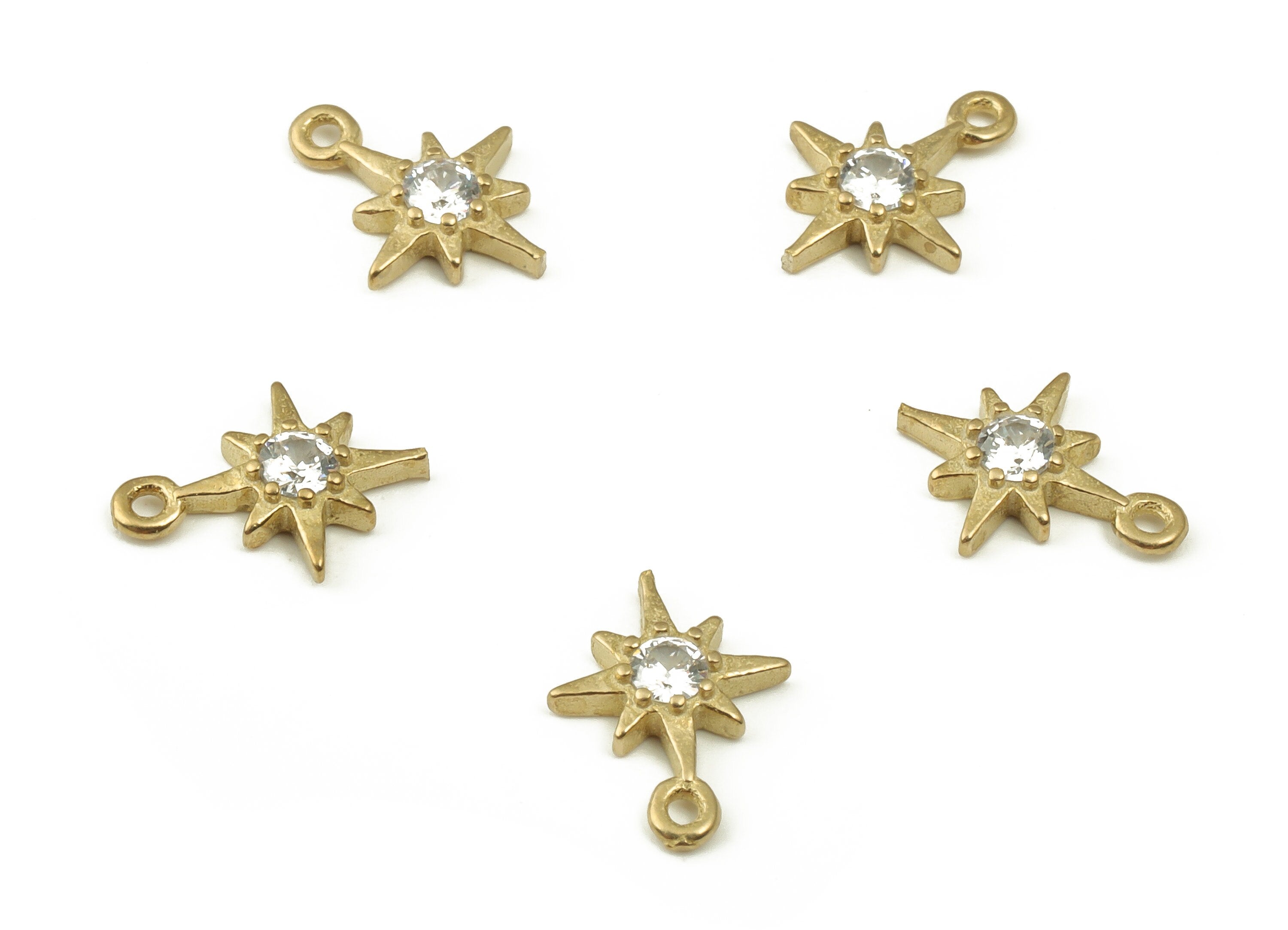 Brass Star Earring Charms With Zircon - Raw Brass Star Pendant - Earring Finding - Jewelry Making Supplies - 10.37x7.98x2.09mm - PP4497 - DOMEDBAZAAR