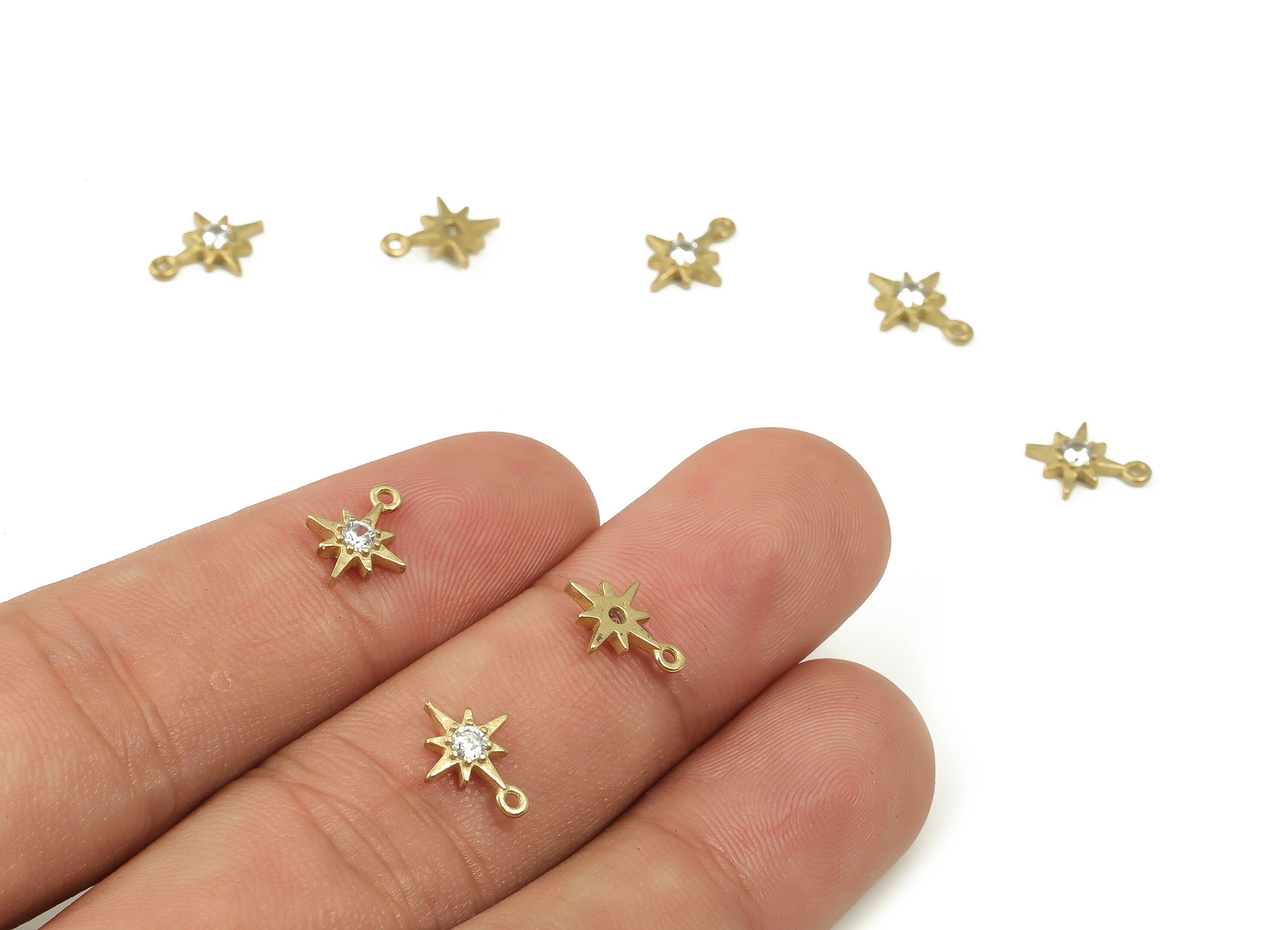 Brass Star Earring Charms With Zircon - Raw Brass Star Pendant - Earring Finding - Jewelry Making Supplies - 10.37x7.98x2.09mm - PP4497 - DOMEDBAZAAR