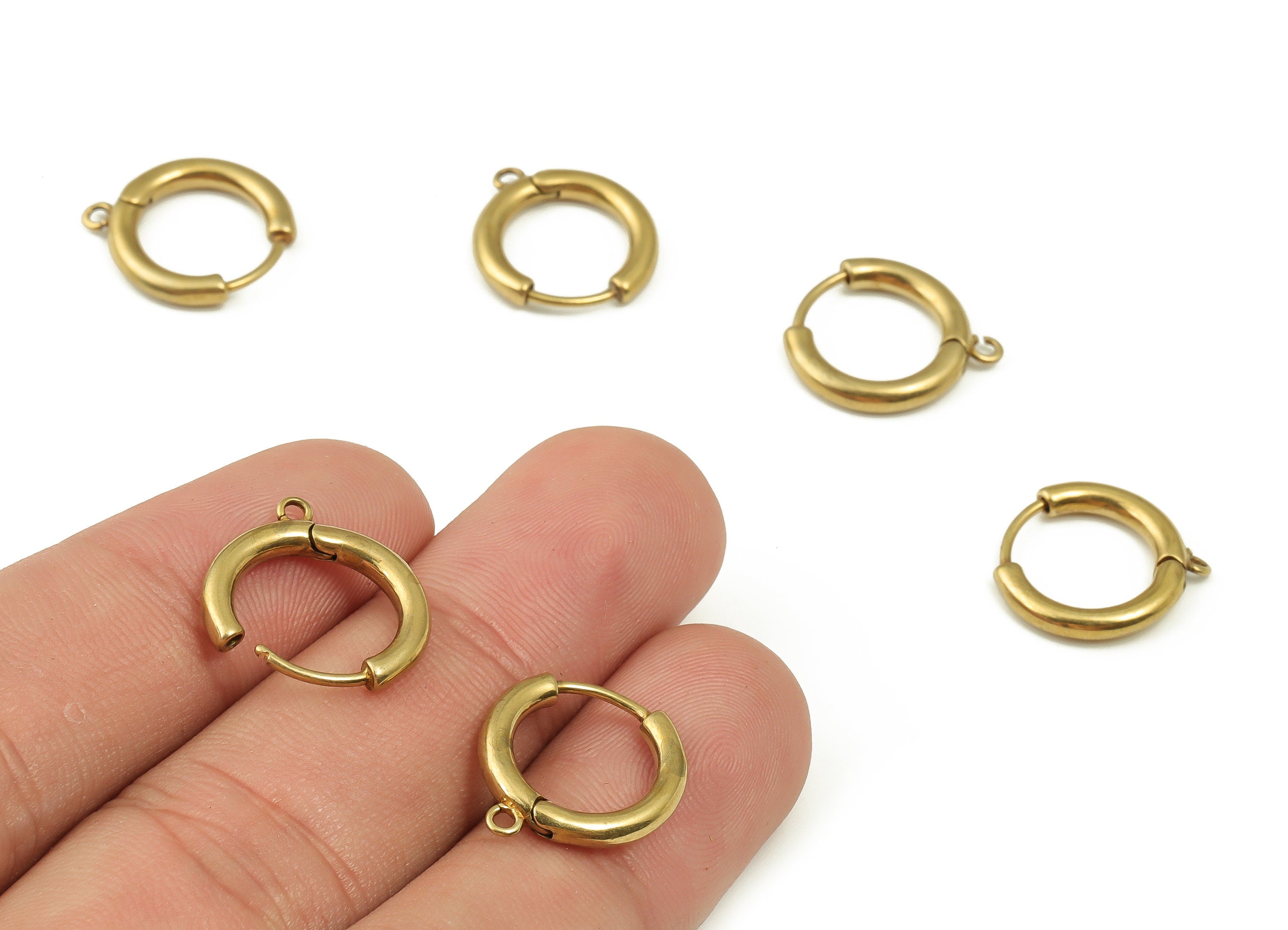 Small Round Hoop Earring -Circle Hoop Thick Earring - Dainty Round Brass Huggie Earring - Chunky Hoop Earring - 16.63x14.48x2.29mm - PP4237 - DOMEDBAZAAR