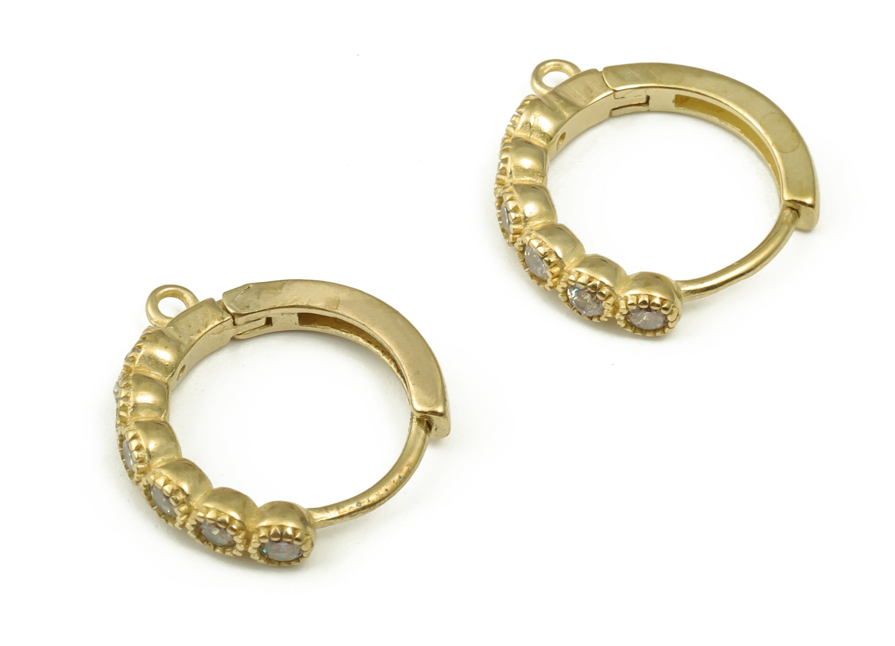 Brass Round Hoop Earrings With Zircons - Brass Zircon Hoop Earring – Luxury Hoop Earring – Jewelry Supplies - 14.37x13.59x2.58mm - PP4504 - DOMEDBAZAAR
