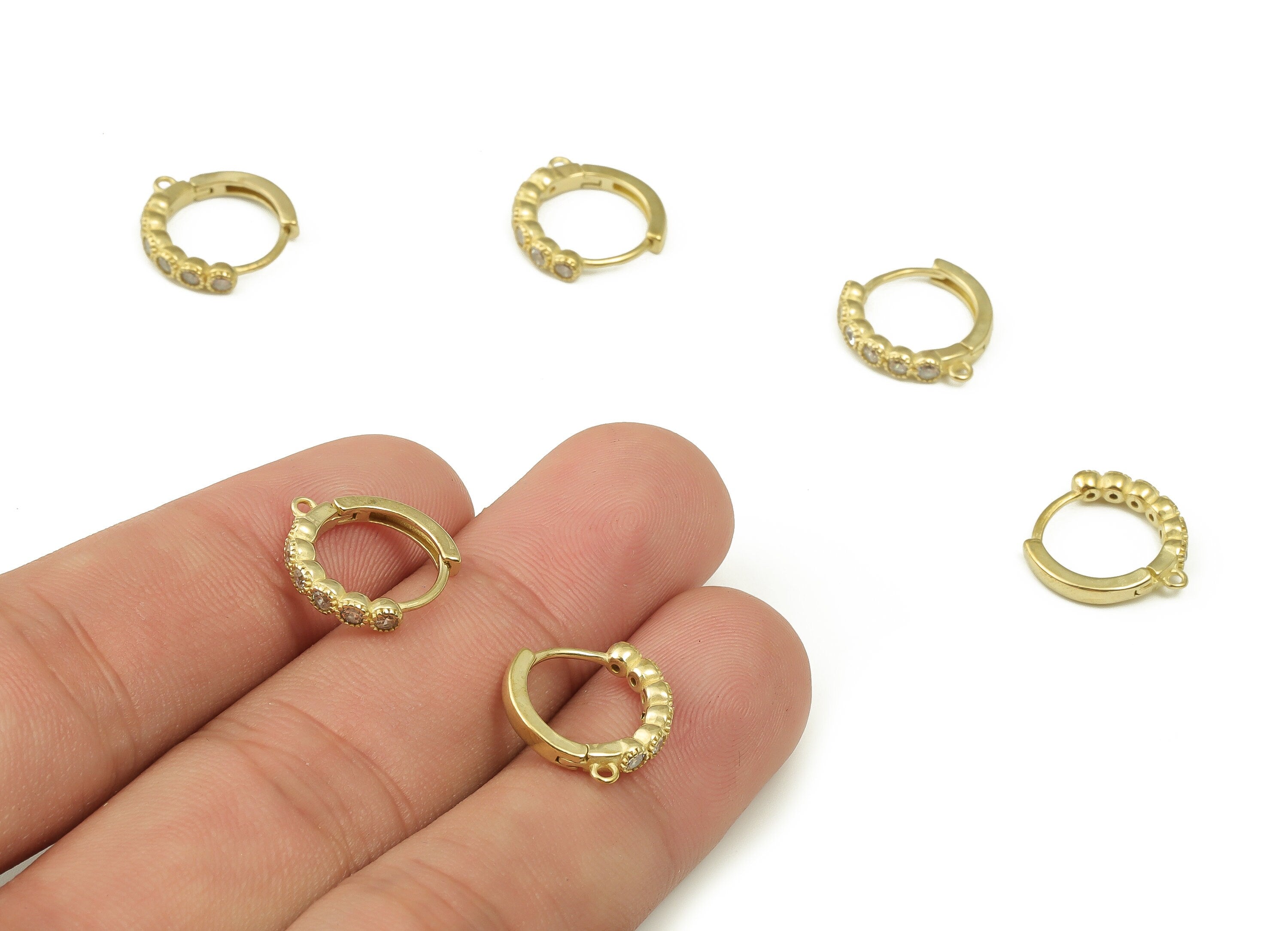 Brass Round Hoop Earrings With Zircons - Brass Zircon Hoop Earring – Luxury Hoop Earring – Jewelry Supplies - 14.37x13.59x2.58mm - PP4504 - DOMEDBAZAAR