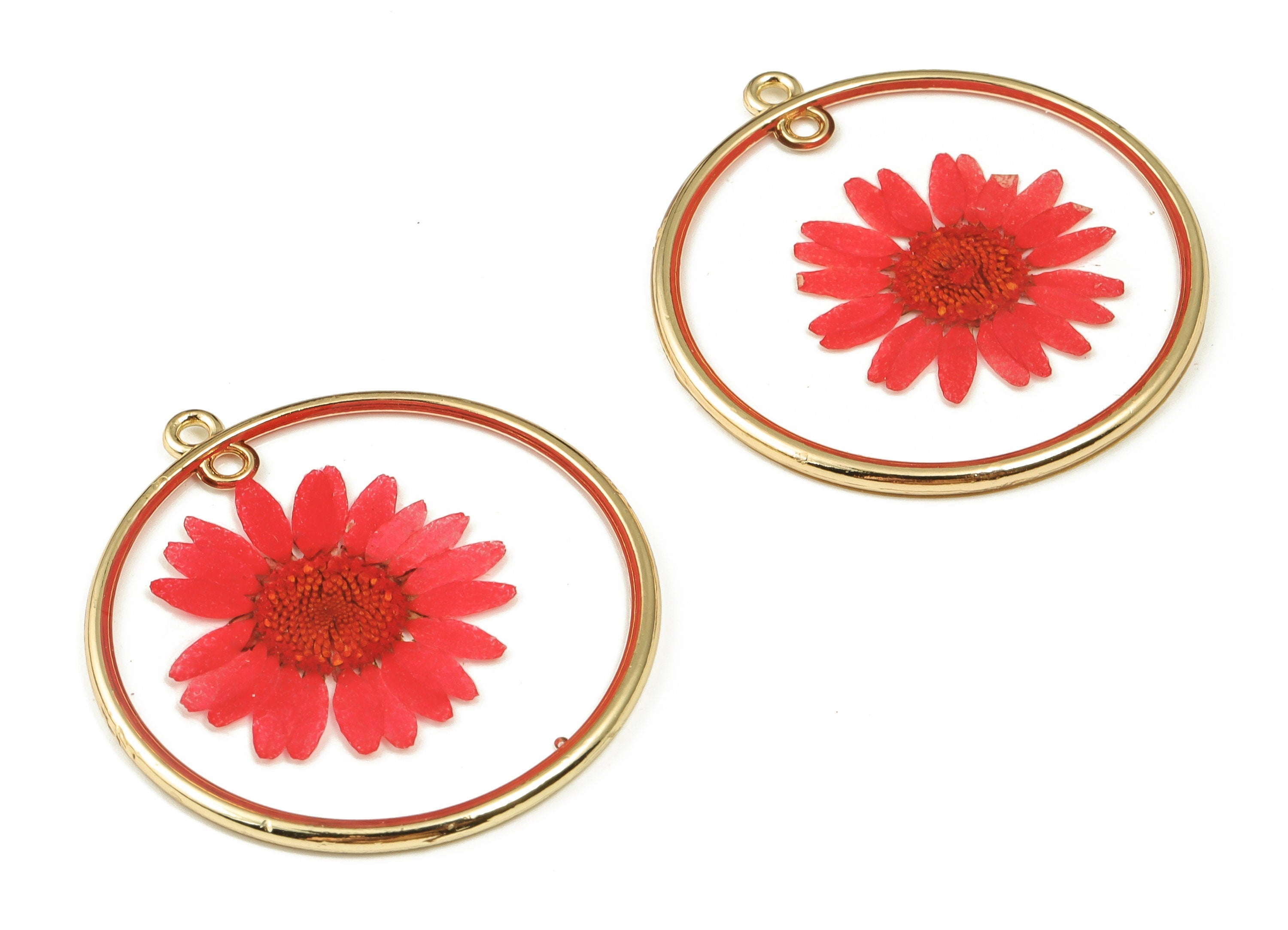 Gold Pressed Flower charms - Dried Flower Jewelry - Real Flower charms - Resin Jewelry - Gold Tone Plated Alloy -43.22x39.83x2.7mm - RC1183 - DOMEDBAZAAR