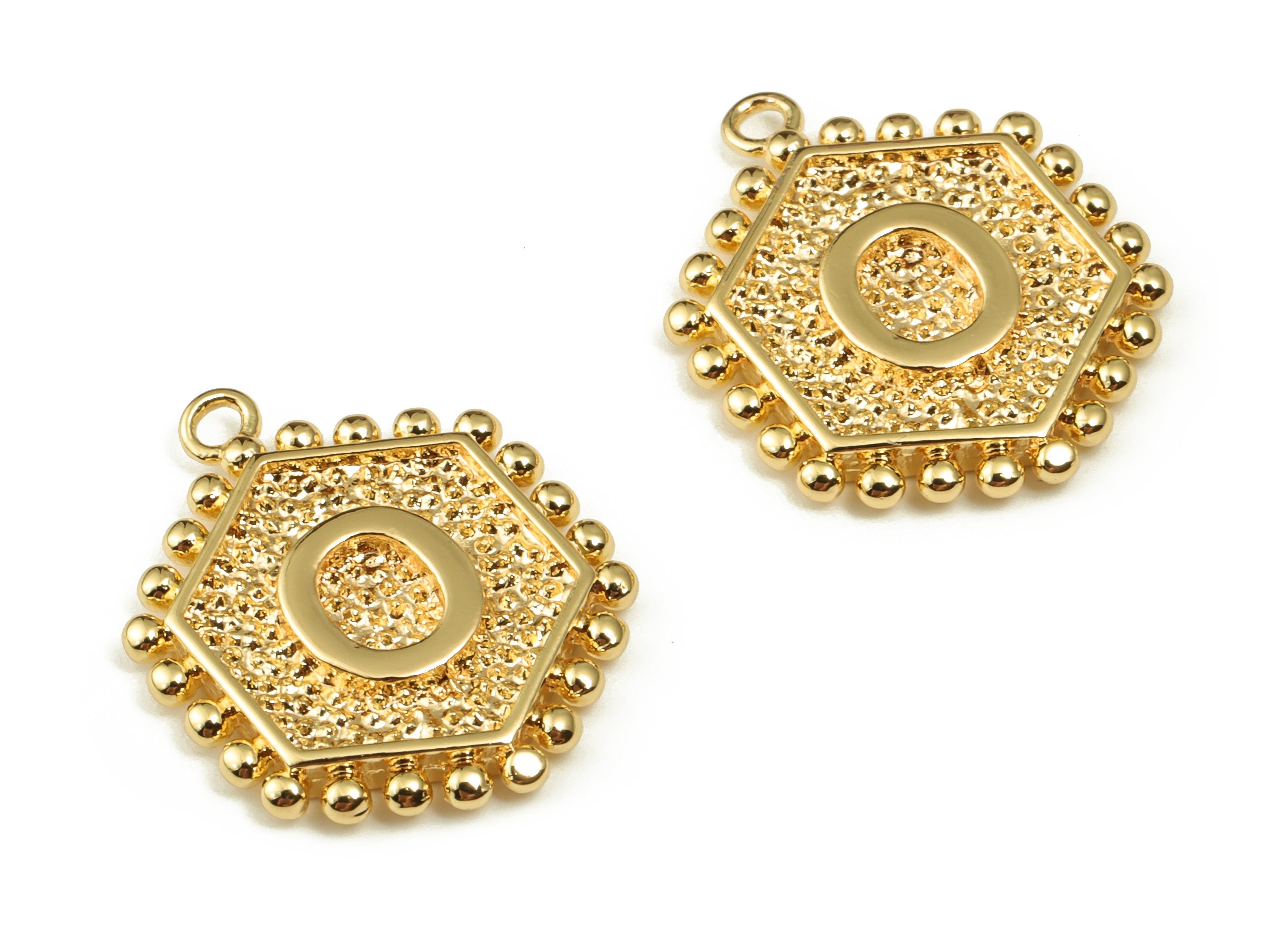 Brass Hexagon Letter O Charms - Alphabet Pendant Charm - 18K Shiny Gold Plated Initial Charm - Jewelry Supplies -19.4x15.77x2.5mm- RGP3775O - DOMEDBAZAAR