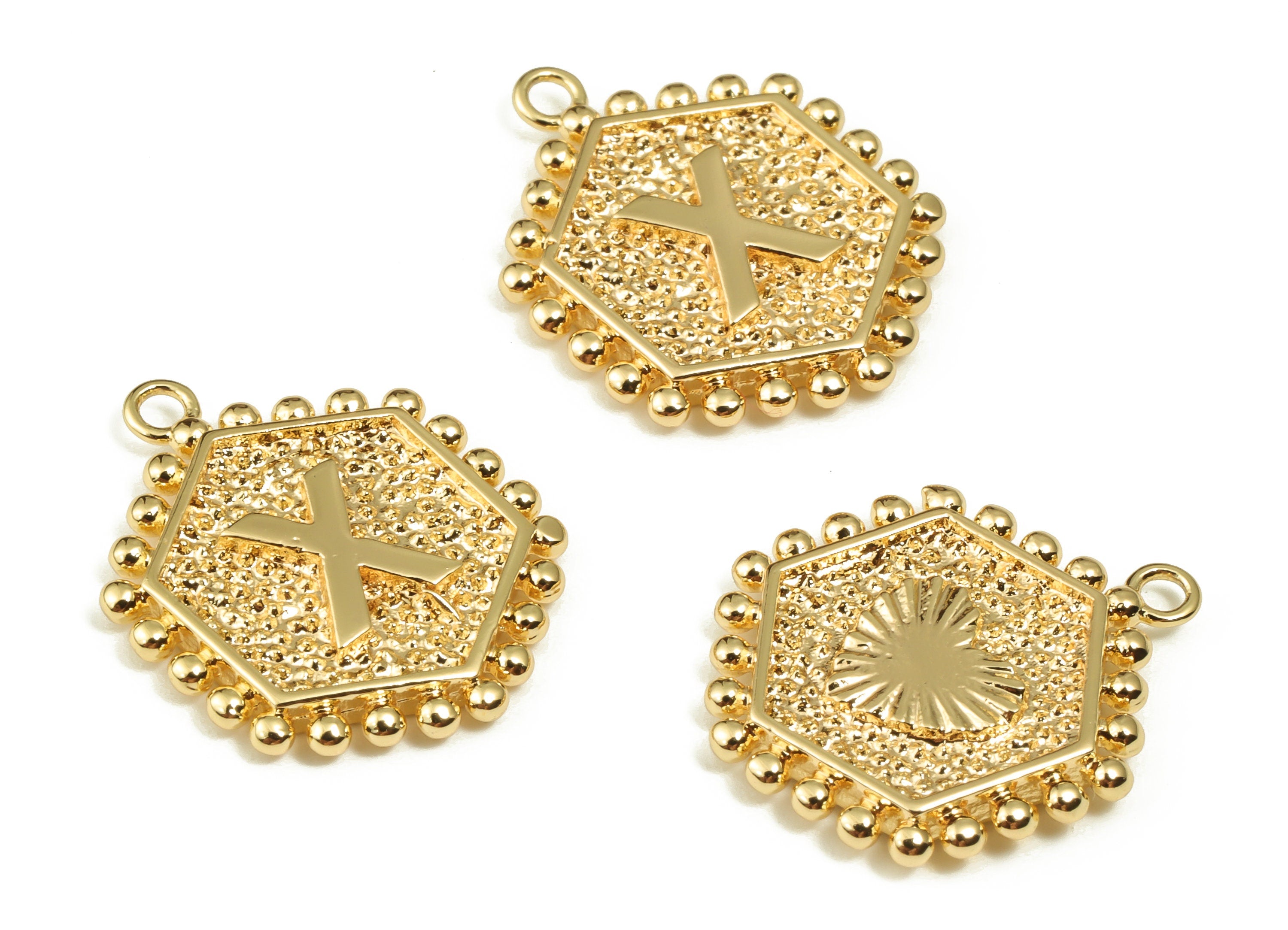 Brass Hexagon Letter X Charms - Alphabet Pendant Charm - 18K Shiny Gold Plated Initial Charm - Jewelry Supplies -19.49x16.1x2.4mm- RGP3775X - DOMEDBAZAAR