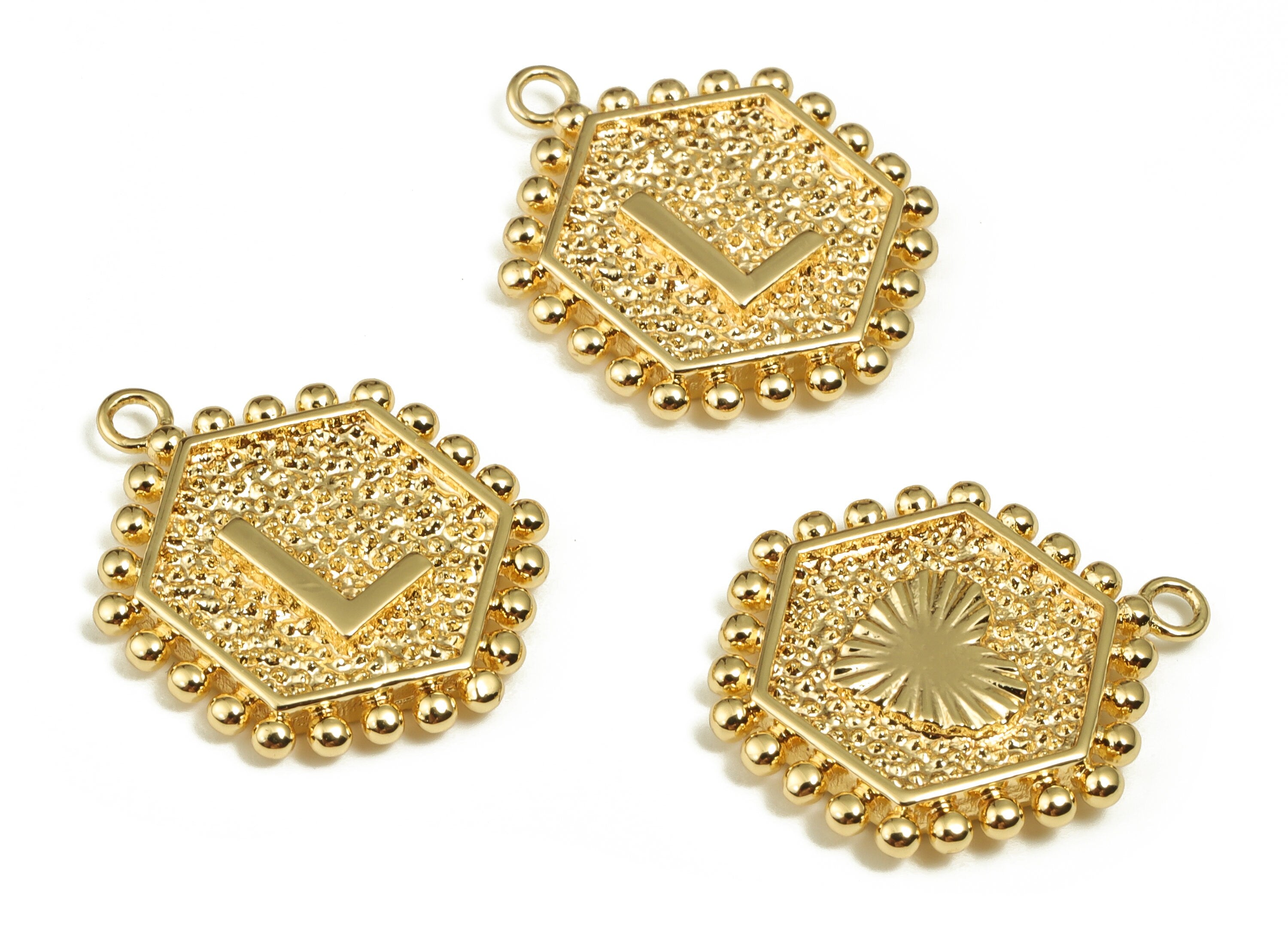 Brass Hexagon Letter L Charms - Alphabet Pendant Charm - 18K Shiny Gold Plated Initial Charm - Jewelry Supplies -19.56x15.9x2.3mm- RGP3775L - DOMEDBAZAAR