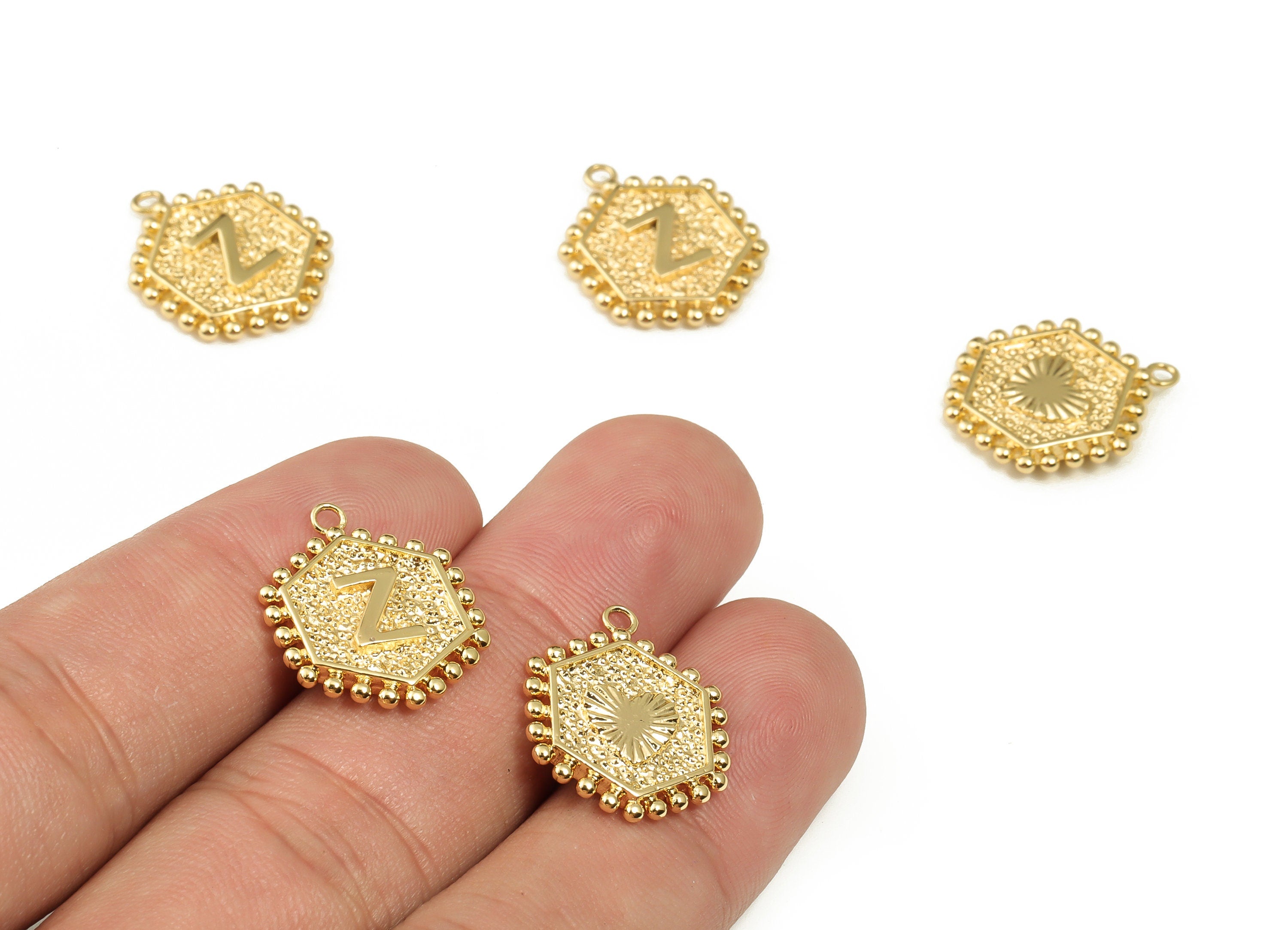 Brass Hexagon Letter Z Charms - Alphabet Pendant Charm - 18K Shiny Gold Plated Initial Charm - Jewelry Supplies -19.49x16.1x2.4mm- RGP3775Z - DOMEDBAZAAR