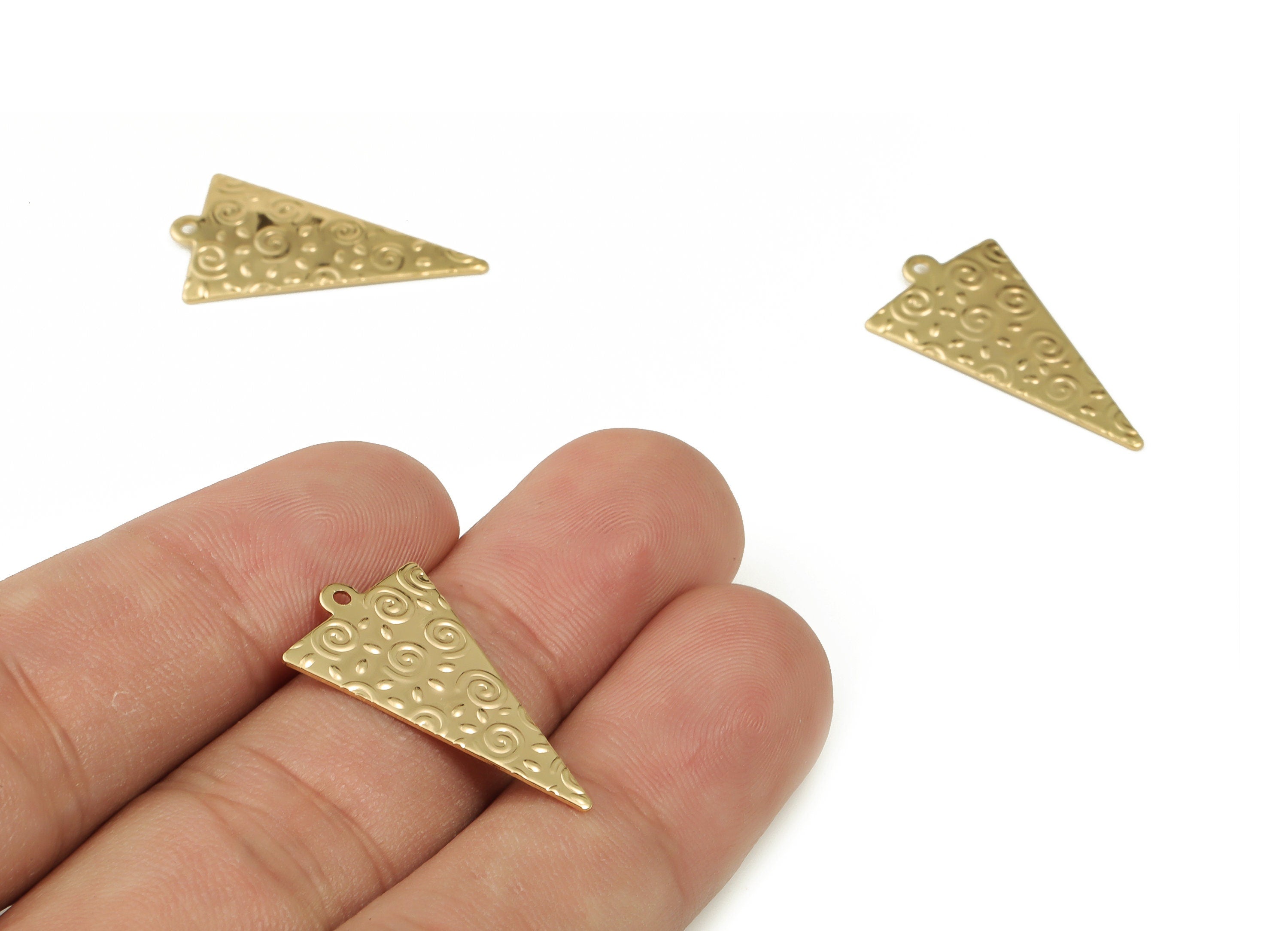Brass Hammered Triangle Earring Charms - Gold Spike Pendant - 18K Real Gold Plated Brass - Jewelry Making Supplies - 25.6x14.2x0.9mm-RGP3985 - DOMEDBAZAAR