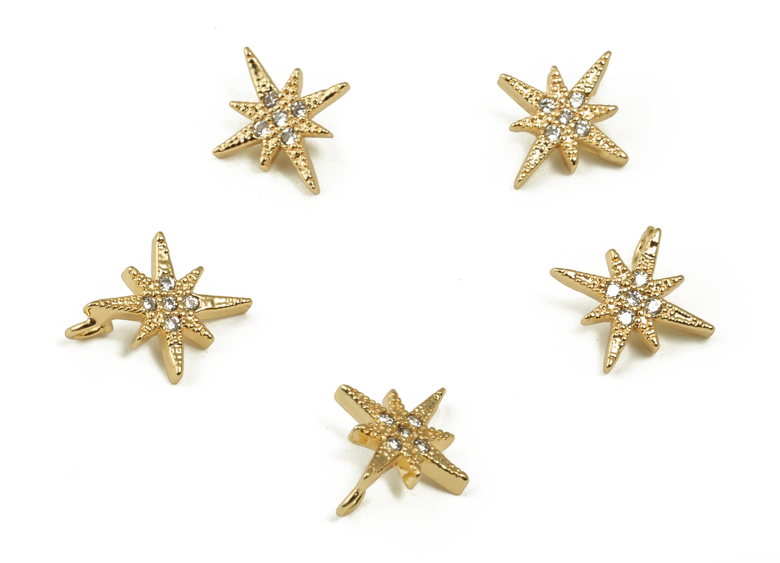 Brass Star Earring Charms With Zircons - Gold Star Pendant - 18K Real Gold Plated Brass - Jewelry Supplies - 10.32x9.14x1.62mm - RGP3986 - DOMEDBAZAAR