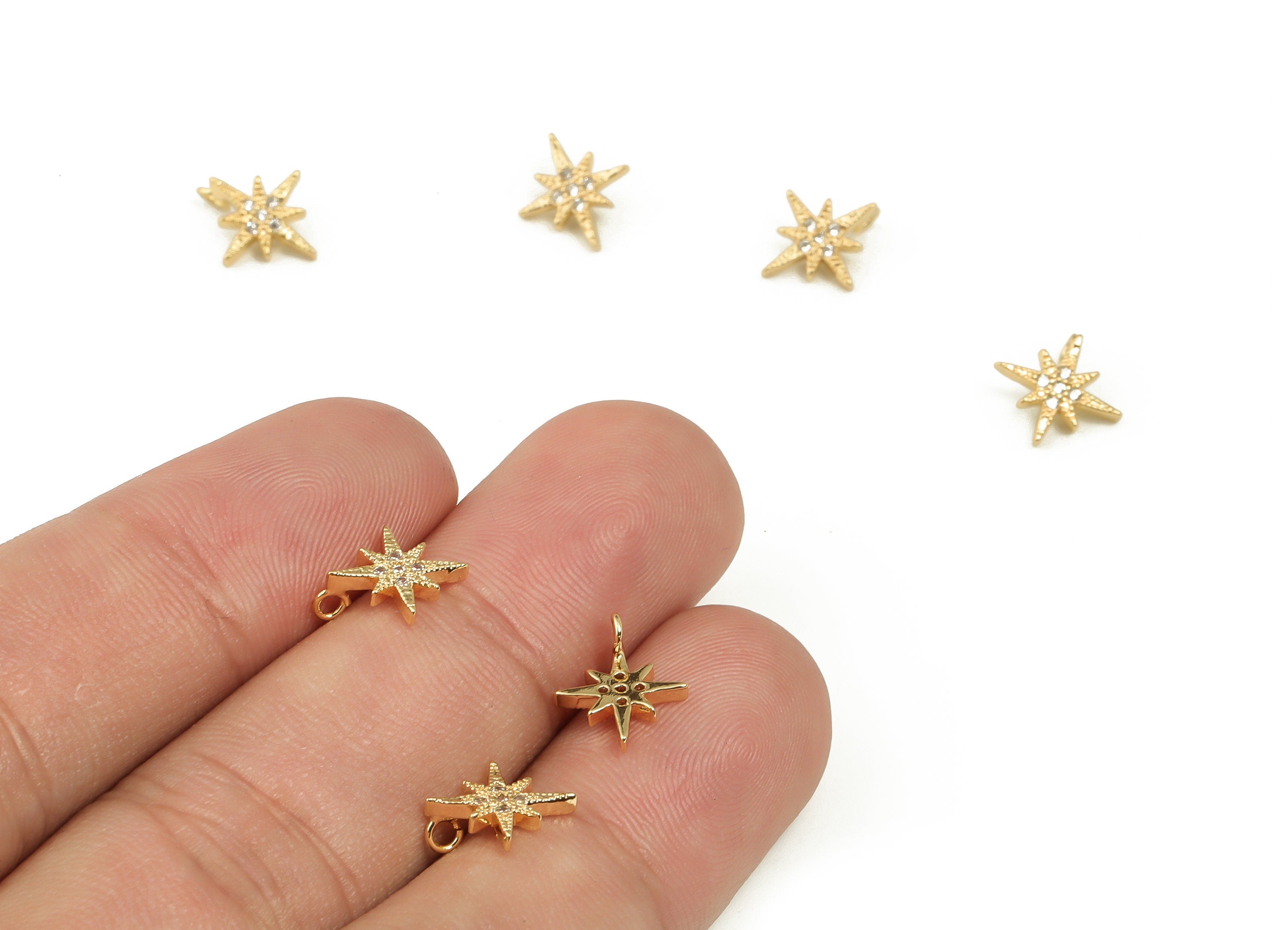 Brass Star Earring Charms With Zircons - Gold Star Pendant - 18K Real Gold Plated Brass - Jewelry Supplies - 10.32x9.14x1.62mm - RGP3986 - DOMEDBAZAAR
