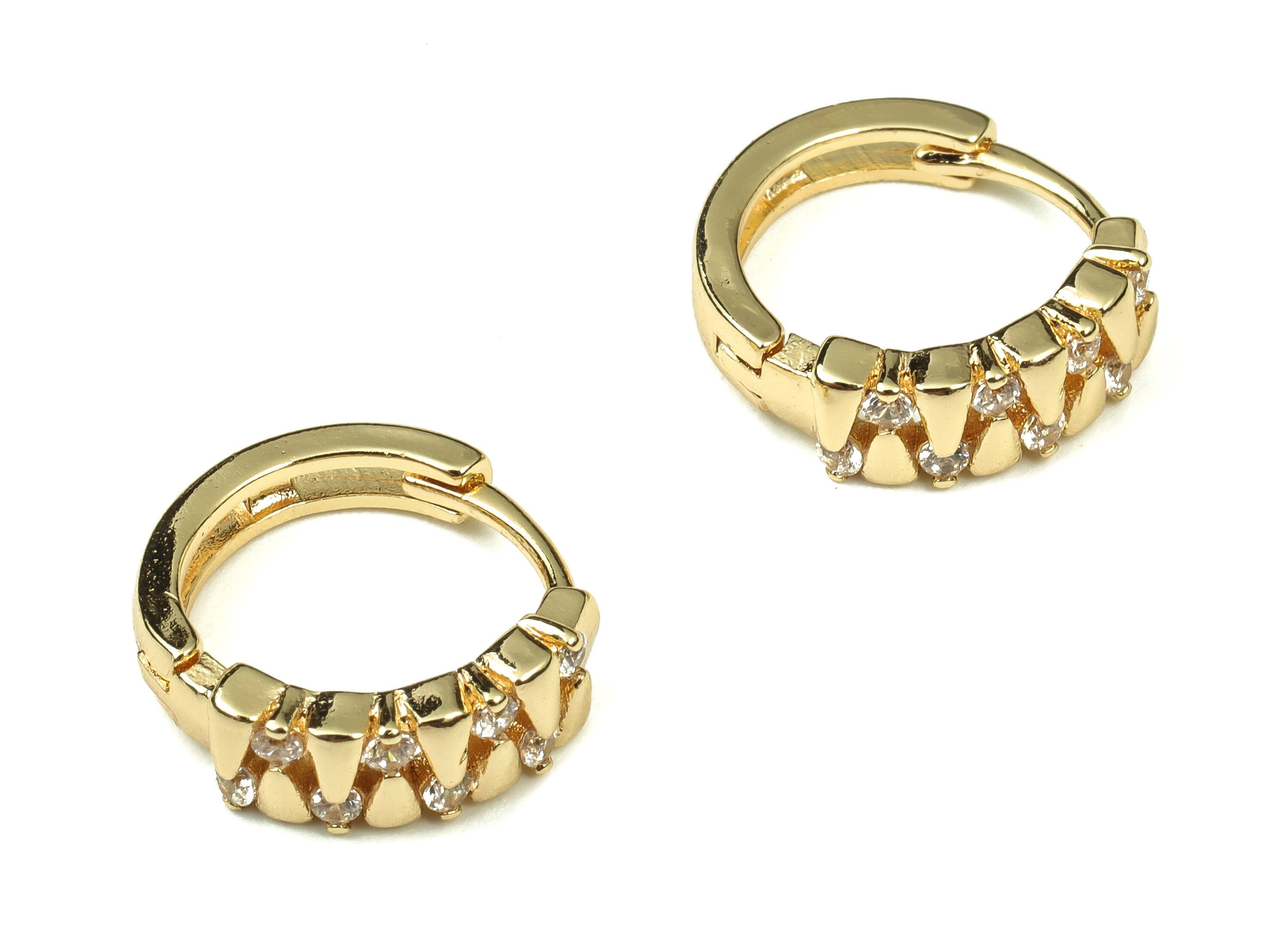 Brass Zircon Huggie Earring Charm – Gold Plated Earring Hoop - 18K Real Gold Plated Brass - Earring Findings - 13.74×12.8×1.87mm - RGP3244 - DOMEDBAZAAR