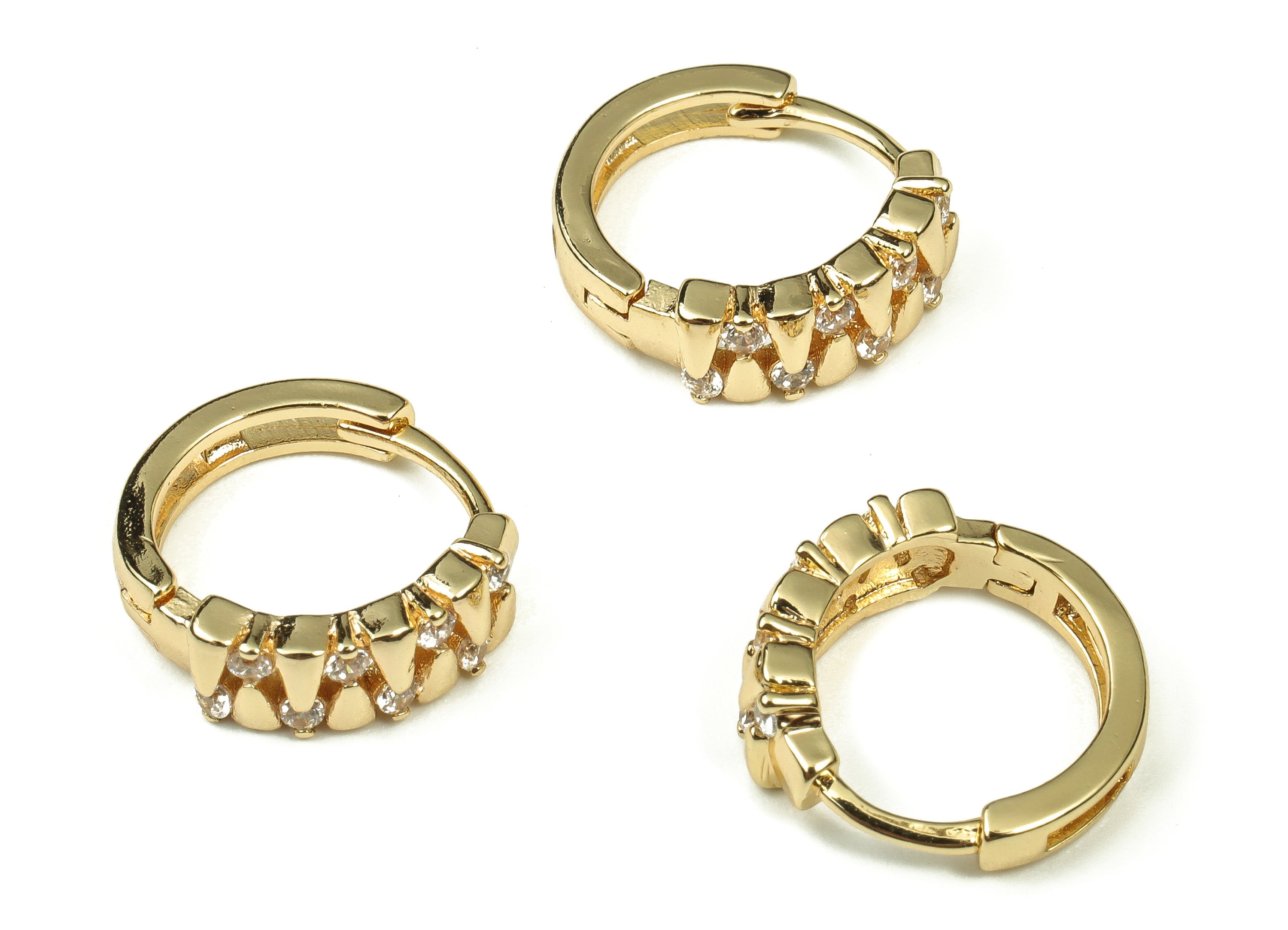 Brass Zircon Huggie Earring Charm – Gold Plated Earring Hoop - 18K Real Gold Plated Brass - Earring Findings - 13.74×12.8×1.87mm - RGP3244 - DOMEDBAZAAR