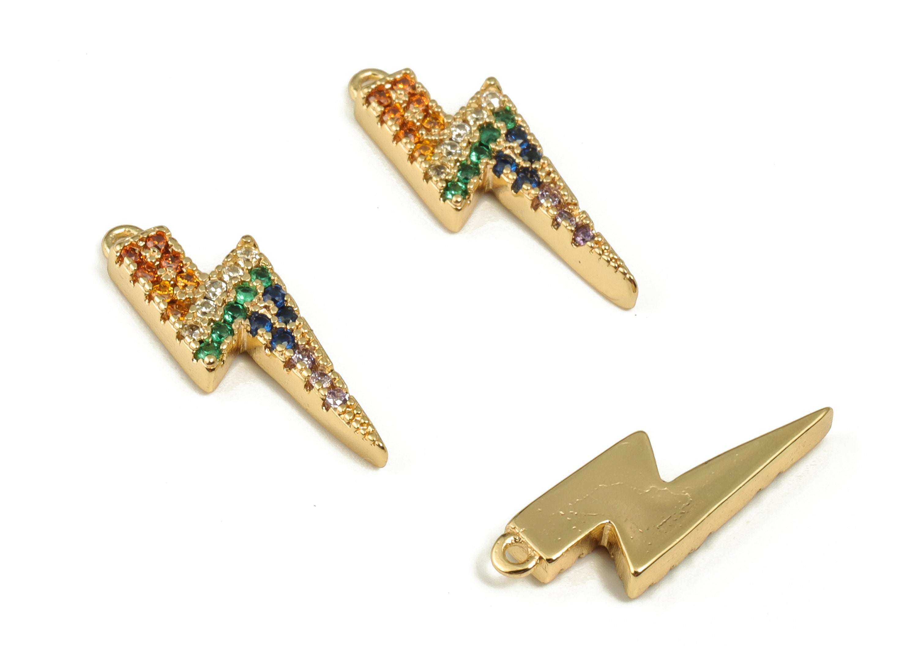 Brass CZ Paved Colorful Lightning Charm - Mixed Color Lightning Bolt Pendant Charm - 18K Real Gold Plated Brass -17.8x6.14x2.32mm- RGP3653 - DOMEDBAZAAR