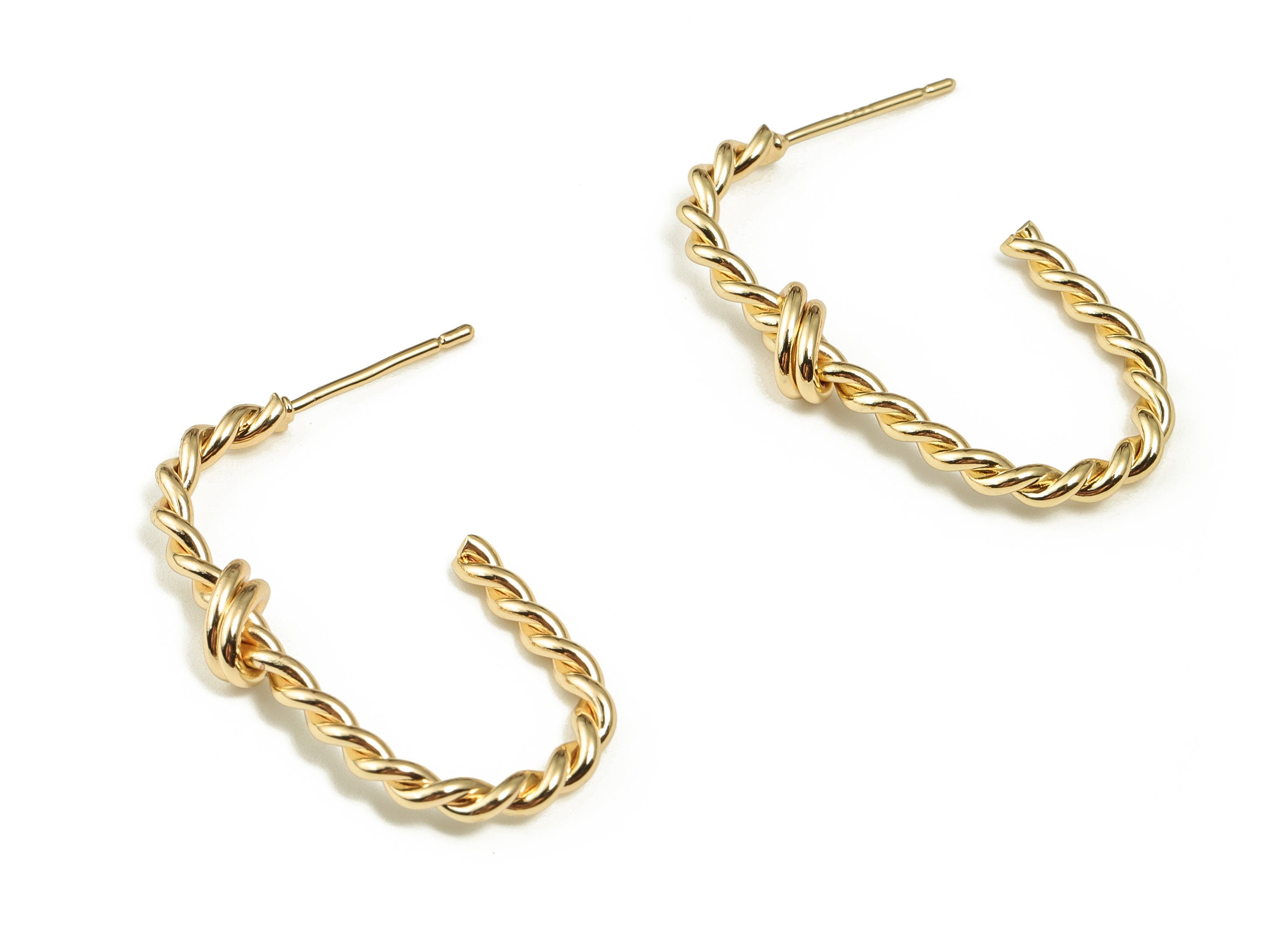 Brass Wave knotted Earring Post - Gold Geometric Earring Stud - 18K Real Gold Plated Brass - Brass Stud - 31.98x17.81x5.09mm - RGP3656 - DOMEDBAZAAR