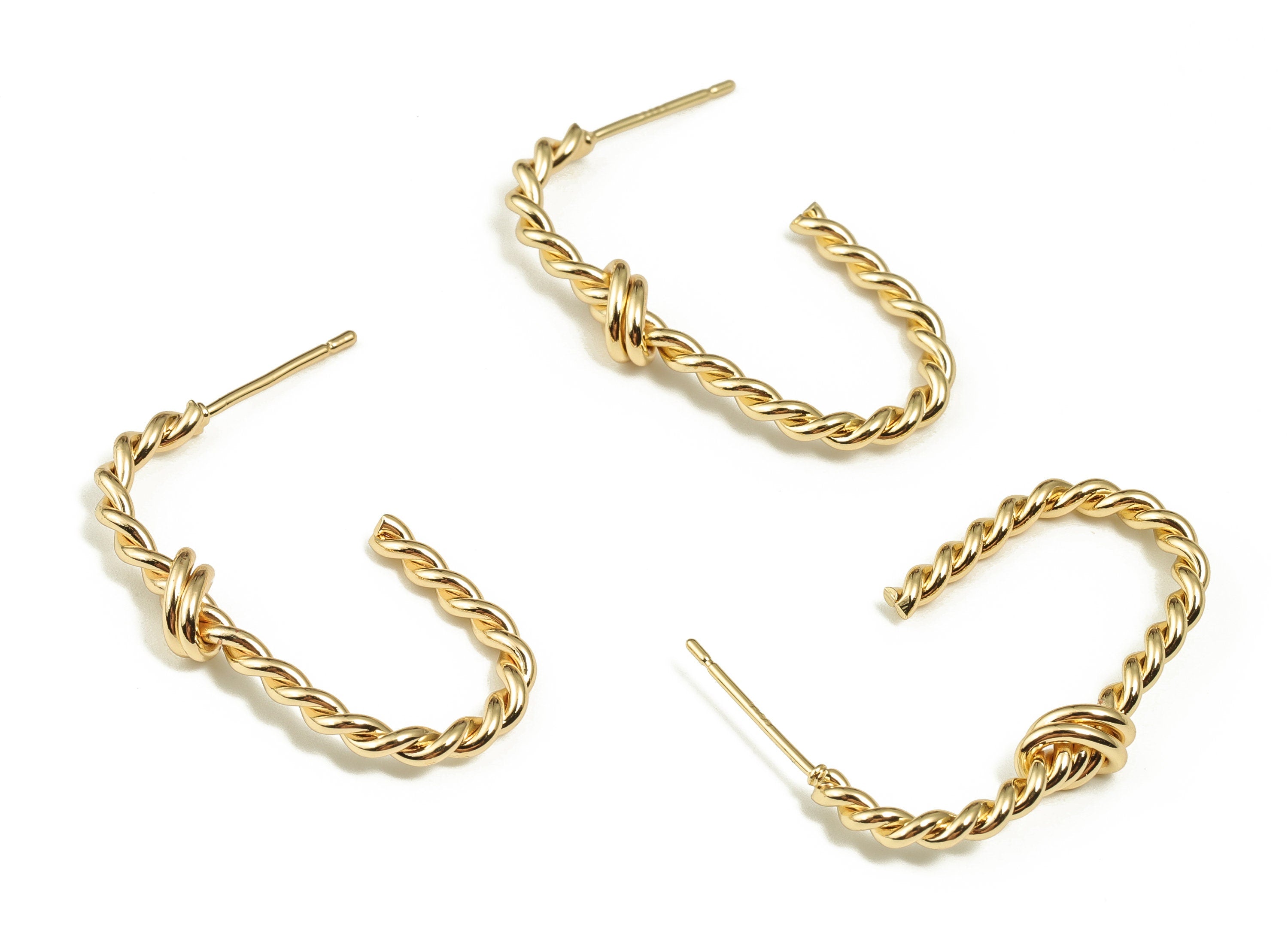 Brass Wave knotted Earring Post - Gold Geometric Earring Stud - 18K Real Gold Plated Brass - Brass Stud - 31.98x17.81x5.09mm - RGP3656 - DOMEDBAZAAR