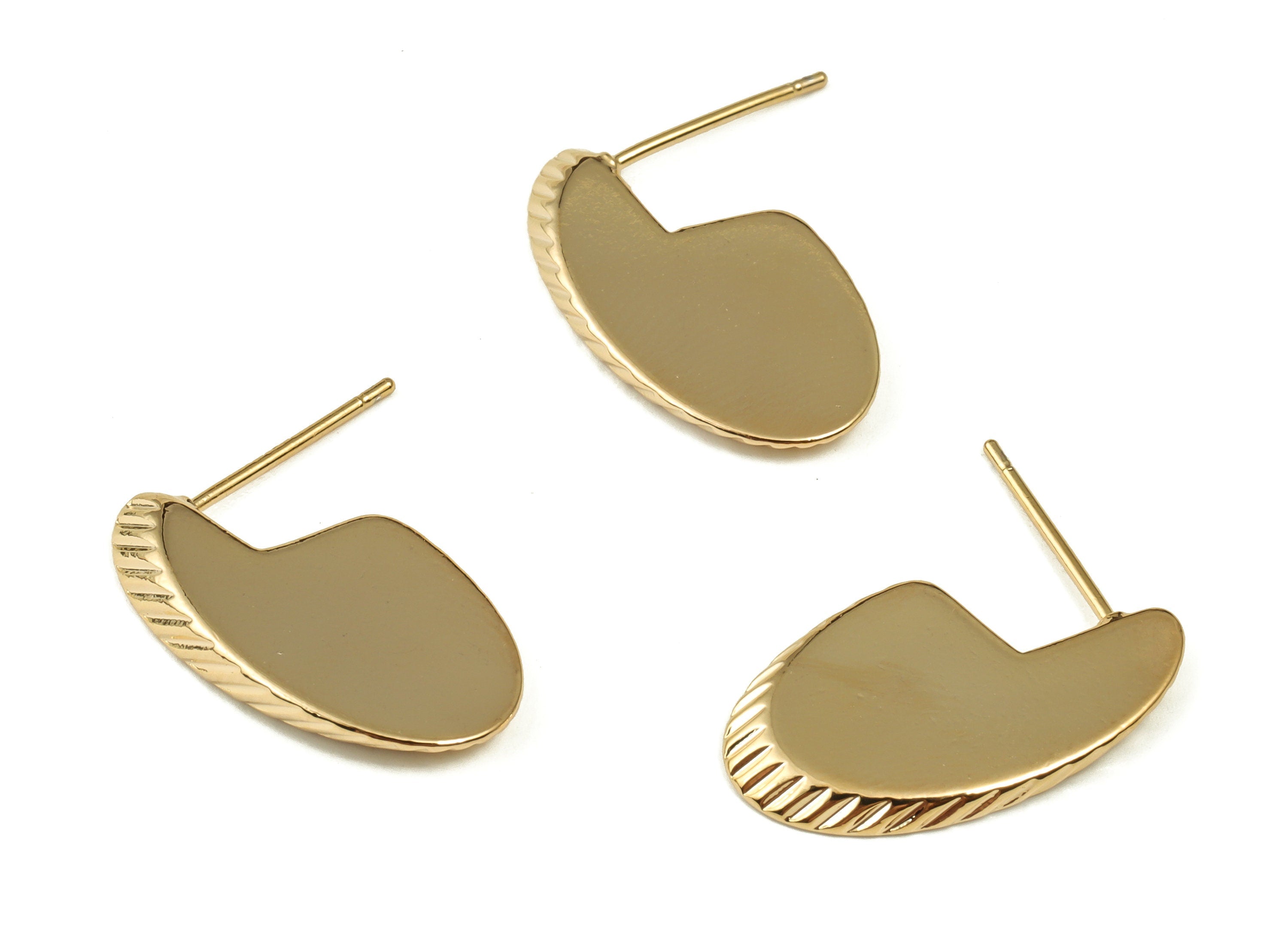 Brass Geometry Earring Post - Gold Geometry Earring Stud - 18K Real Gold Plated Brass - Stainless Steel Stud - 20.78x12.03x1.78mm - RGP4004 - DOMEDBAZAAR
