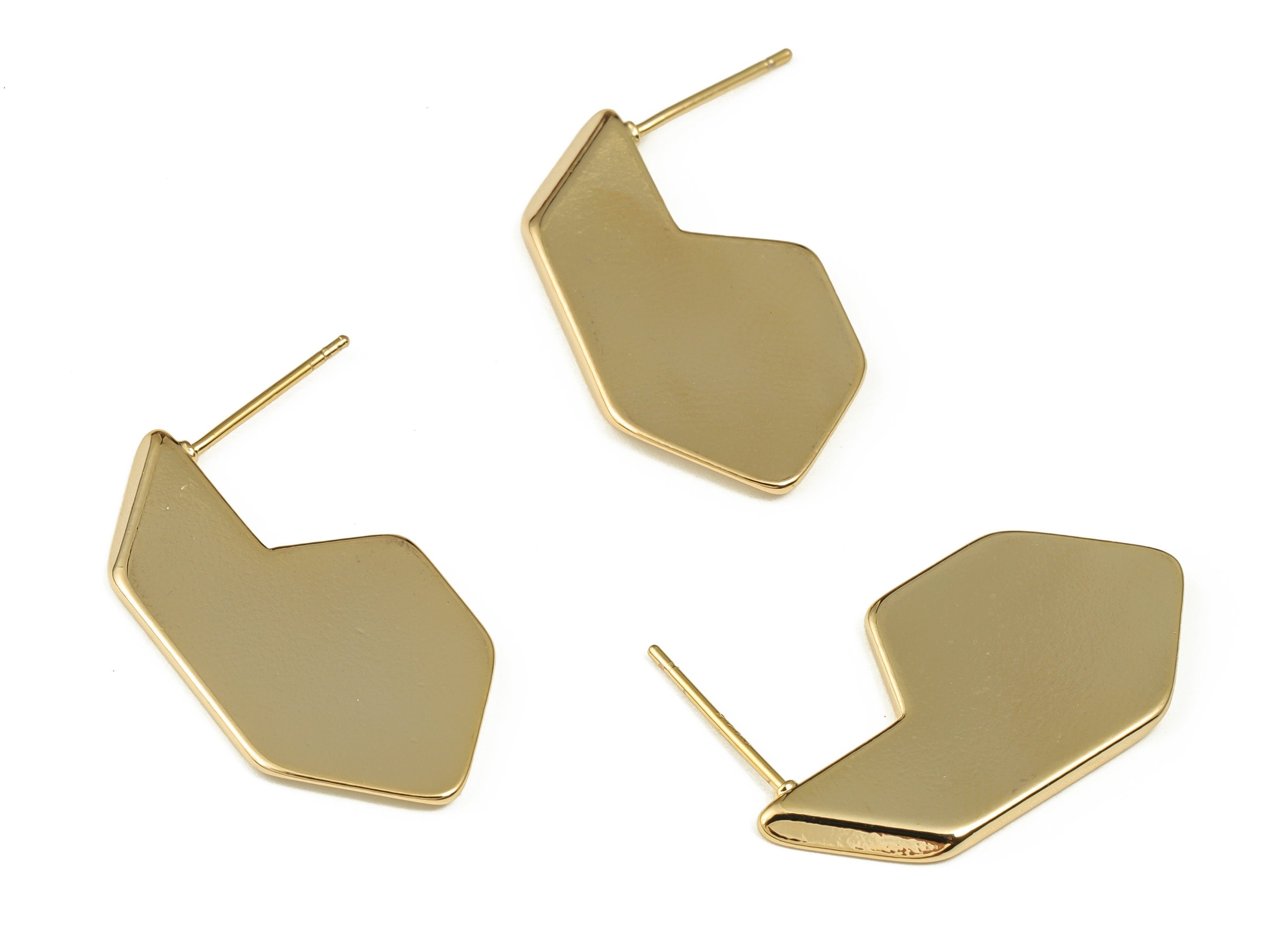 Brass Geometry Earring Post - Gold Geometry Earring Stud - 18K Real Gold Plated Brass - Stainless Steel Stud - 28.89x15.06x1.72mm - RGP4001 - DOMEDBAZAAR