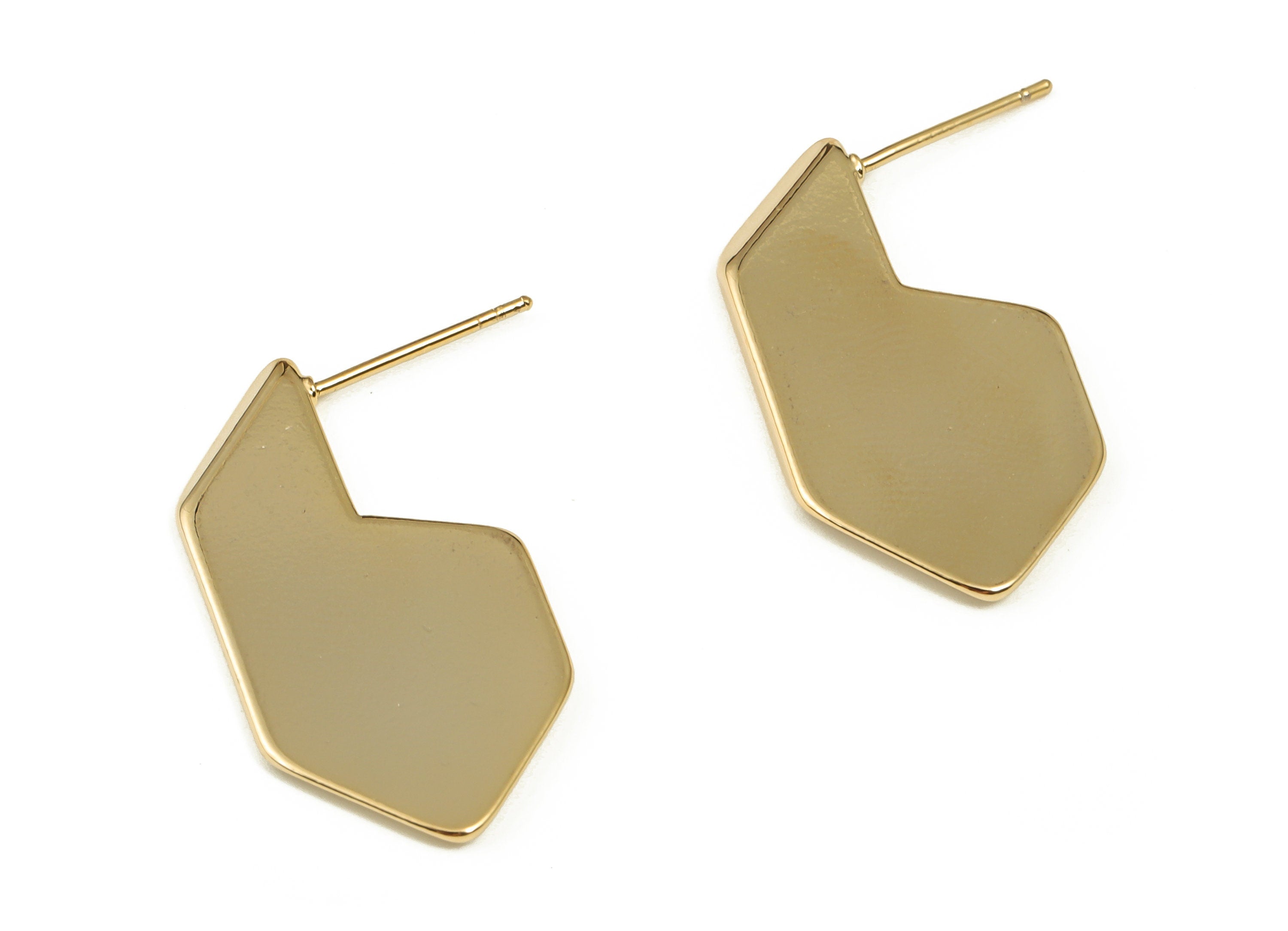 Brass Geometry Earring Post - Gold Geometry Earring Stud - 18K Real Gold Plated Brass - Stainless Steel Stud - 28.89x15.06x1.72mm - RGP4001 - DOMEDBAZAAR