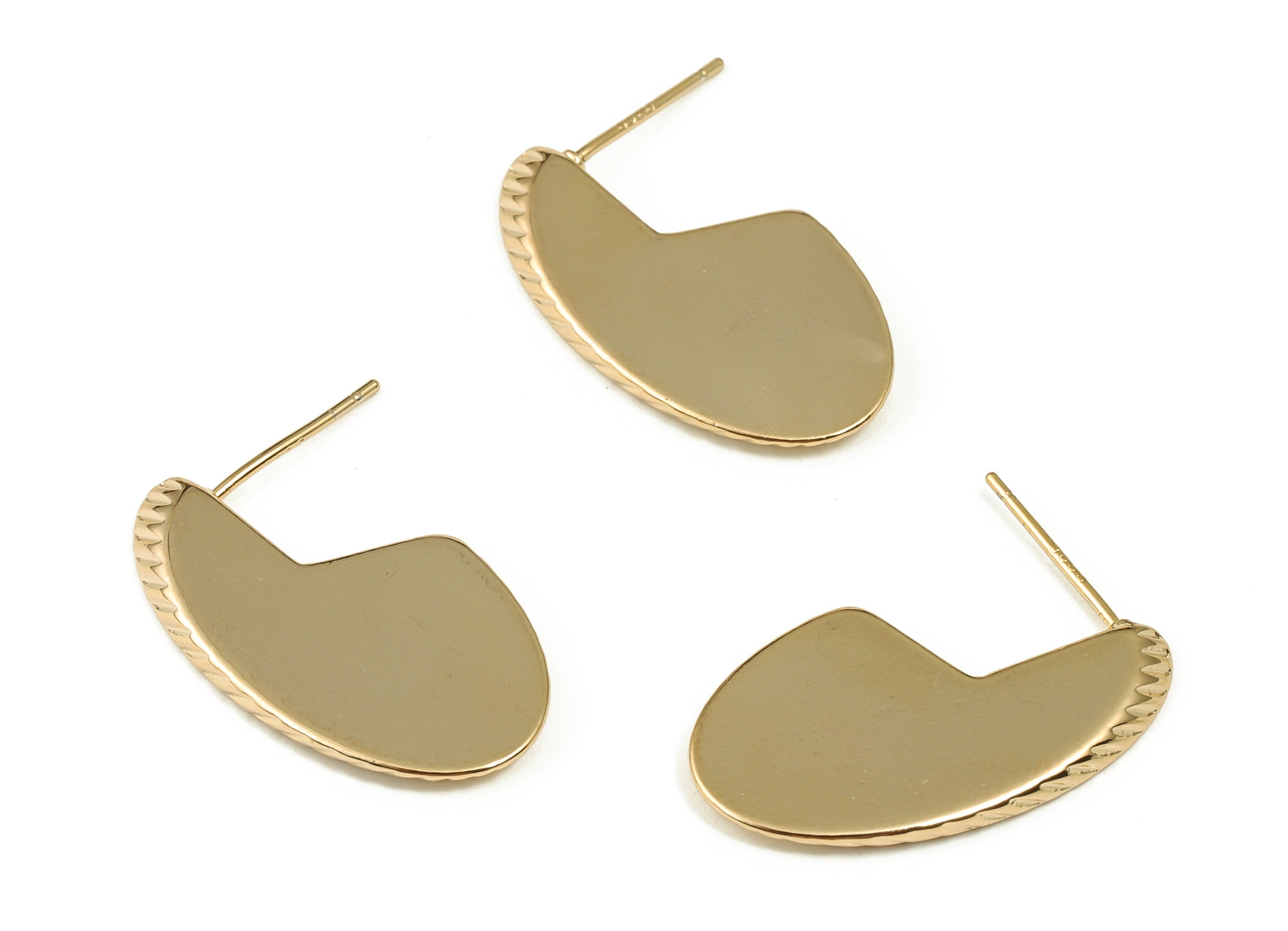 Brass Geometry Earring Post - Gold Geometry Earring Stud - 18K Real Gold Plated Brass - Stainless Steel Stud - 25.7x15.06x1.99mm - RGP3997 - DOMEDBAZAAR