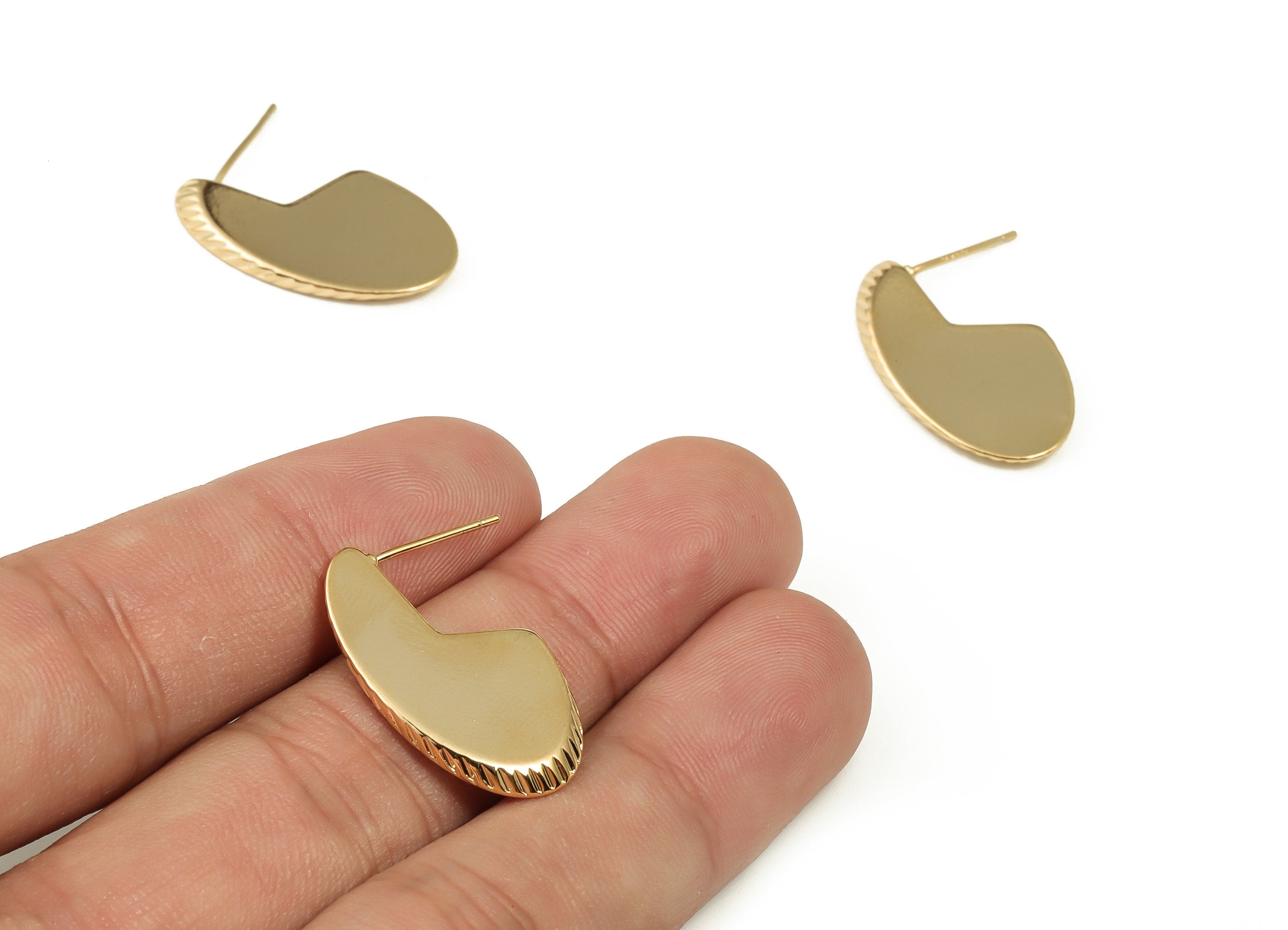 Brass Geometry Earring Post - Gold Geometry Earring Stud - 18K Real Gold Plated Brass - Stainless Steel Stud - 25.7x15.06x1.99mm - RGP3997 - DOMEDBAZAAR