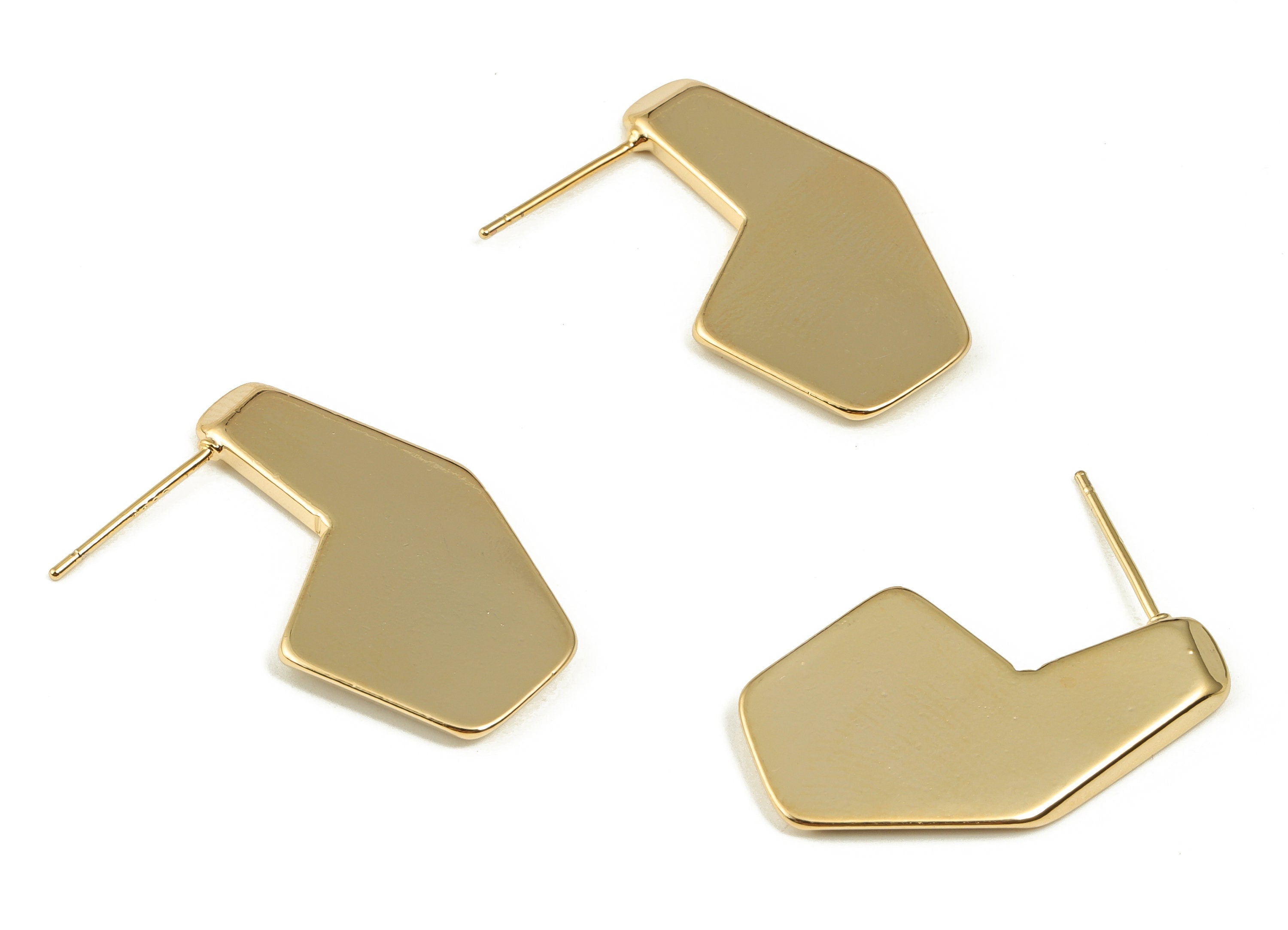 Brass Geometry Earring Post - Gold Geometry Earring Stud - 18K Real Gold Plated Brass - Stainless Steel Stud - 27.2x16.86x1.91mm - RGP4002 - DOMEDBAZAAR