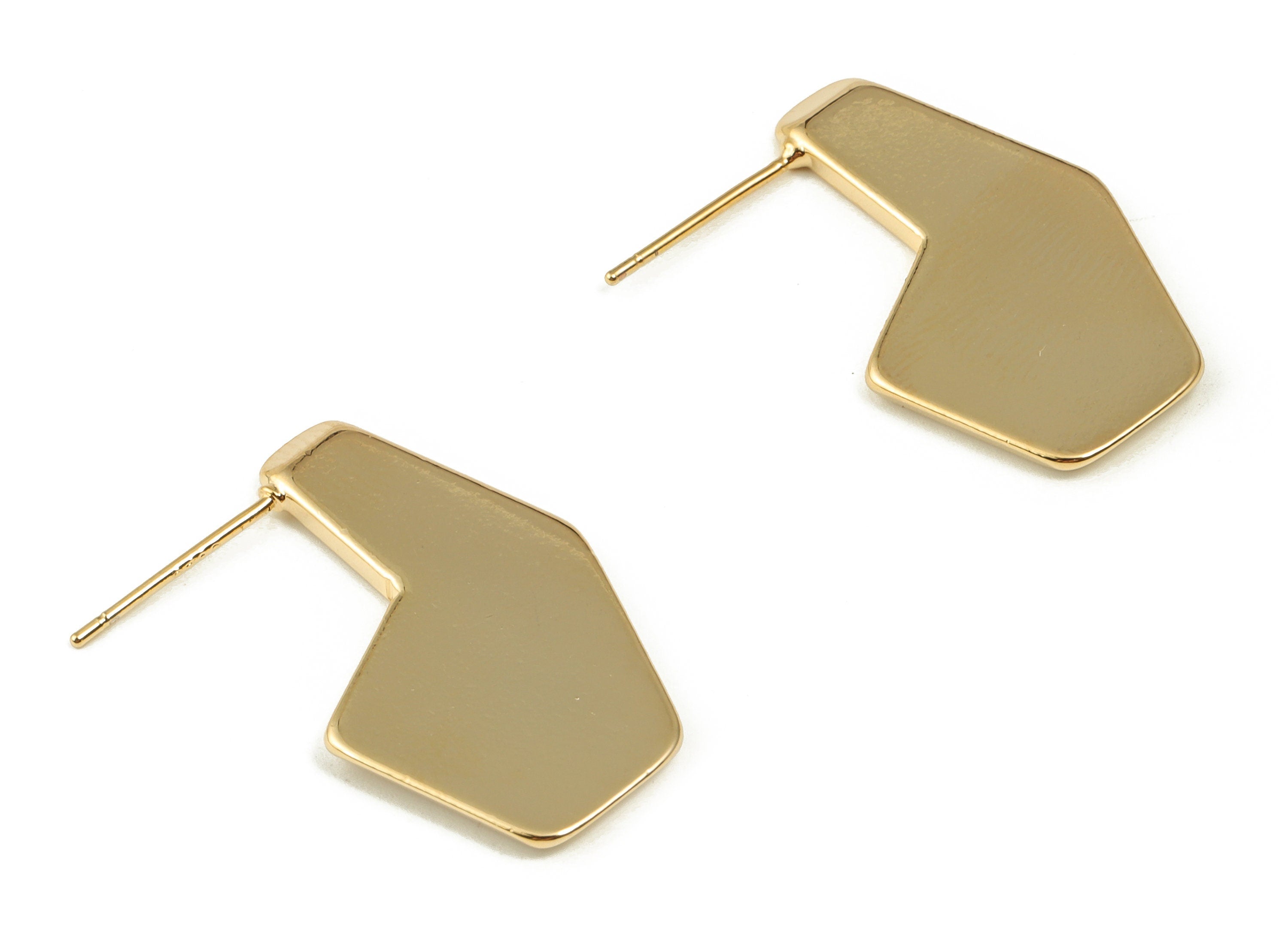 Brass Geometry Earring Post - Gold Geometry Earring Stud - 18K Real Gold Plated Brass - Stainless Steel Stud - 27.2x16.86x1.91mm - RGP4002 - DOMEDBAZAAR