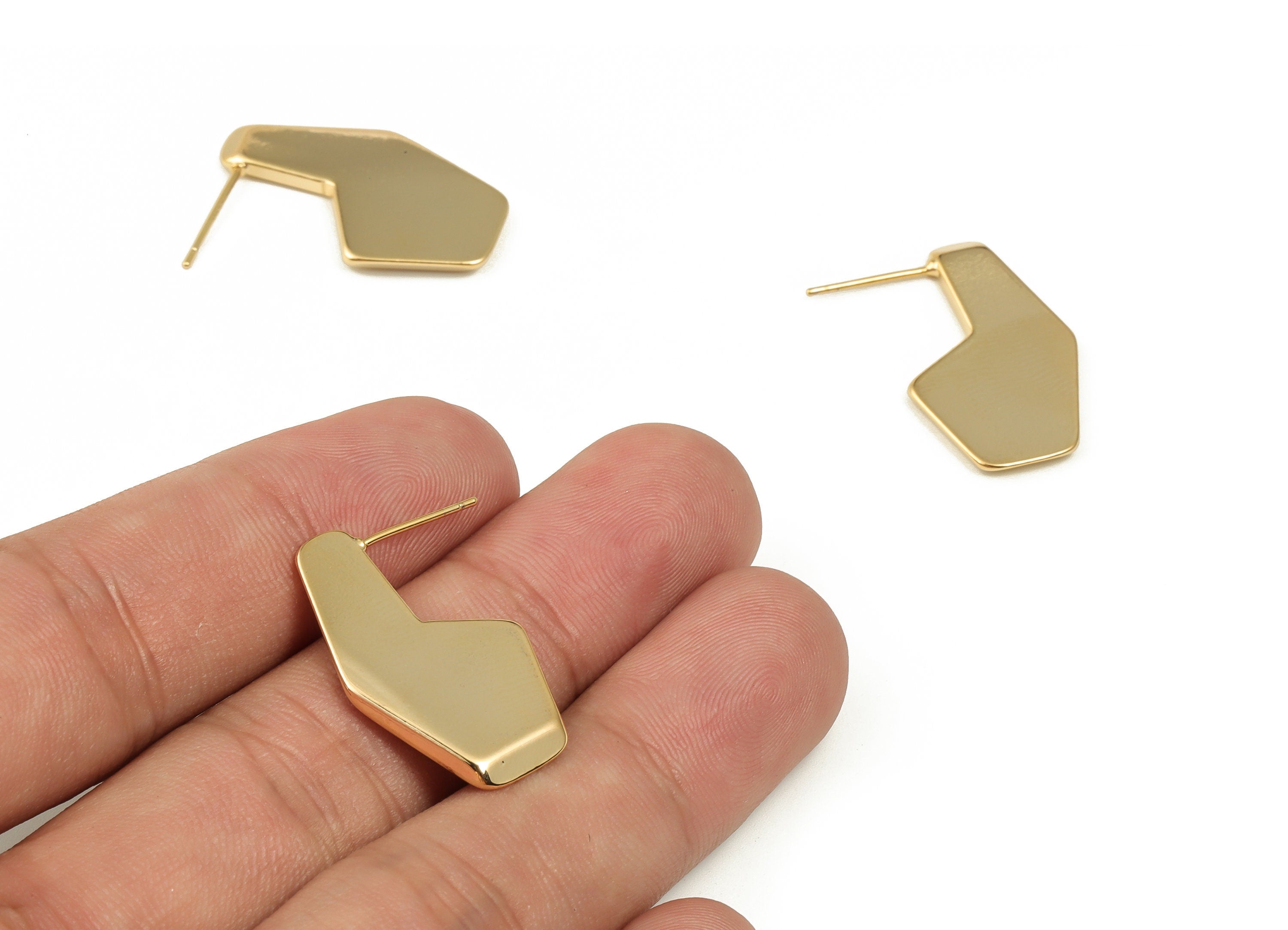 Brass Geometry Earring Post - Gold Geometry Earring Stud - 18K Real Gold Plated Brass - Stainless Steel Stud - 27.2x16.86x1.91mm - RGP4002 - DOMEDBAZAAR