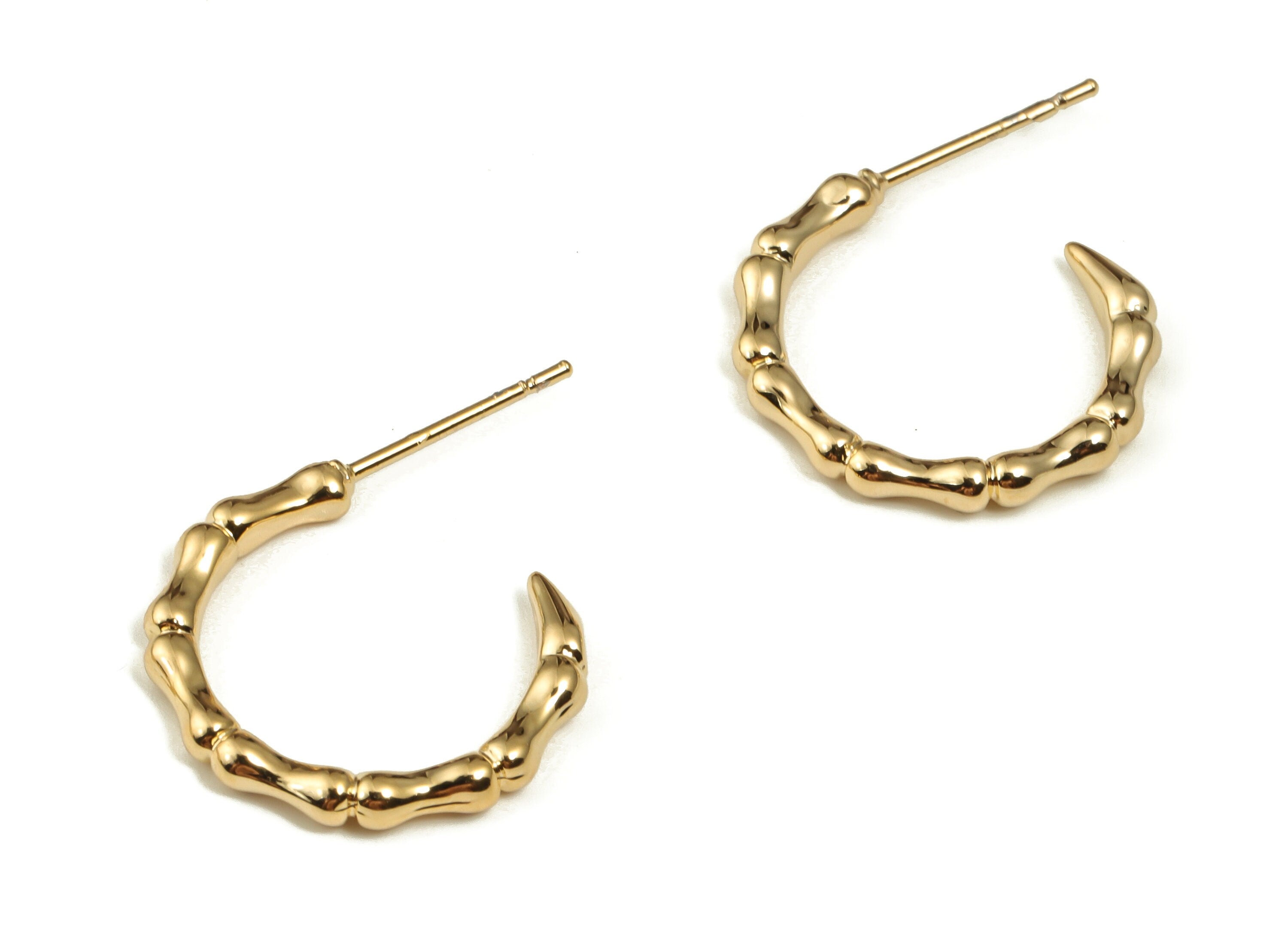 Brass Round Earring Post - Brass Bamboo Hoop Earrings - Stainless Steel Studs - 18k Real Gold Plated Brass Hoops -18.38x17.1x2.62mm- RGP3976 - DOMEDBAZAAR