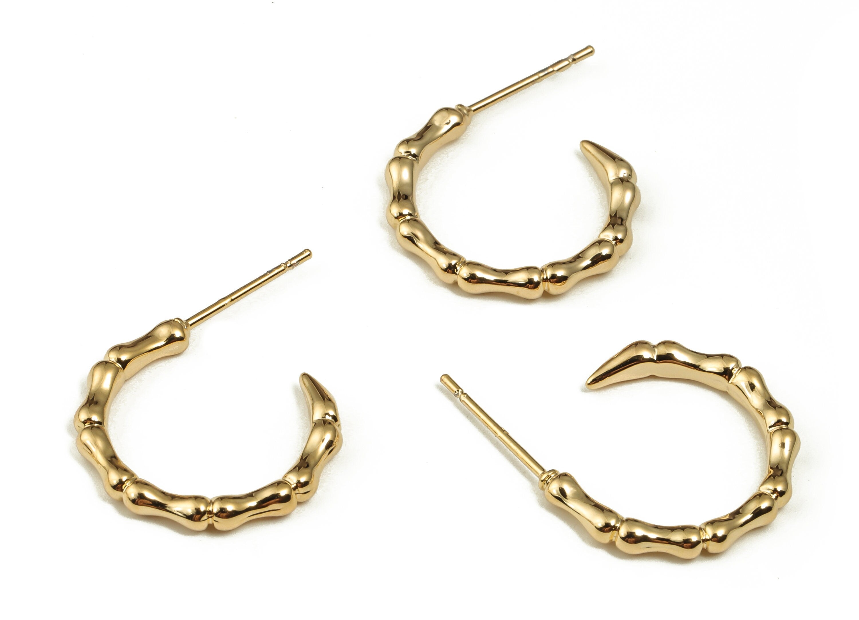 Brass Round Earring Post - Brass Bamboo Hoop Earrings - Stainless Steel Studs - 18k Real Gold Plated Brass Hoops -18.38x17.1x2.62mm- RGP3976 - DOMEDBAZAAR