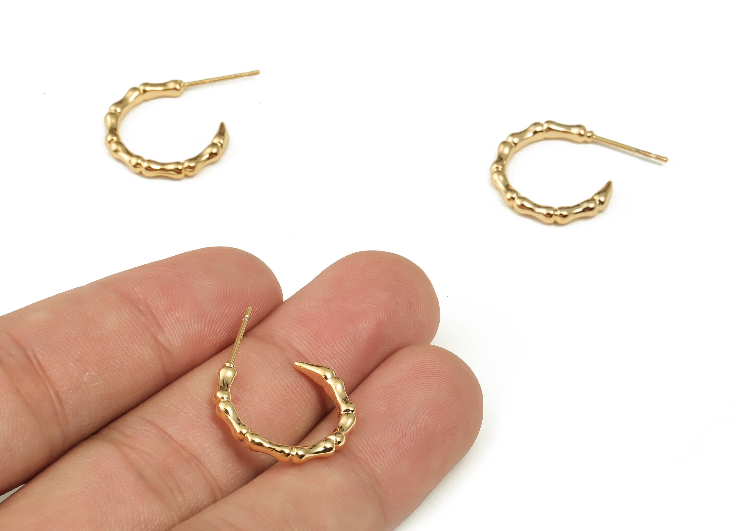 Brass Round Earring Post - Brass Bamboo Hoop Earrings - Stainless Steel Studs - 18k Real Gold Plated Brass Hoops -18.38x17.1x2.62mm- RGP3976 - DOMEDBAZAAR
