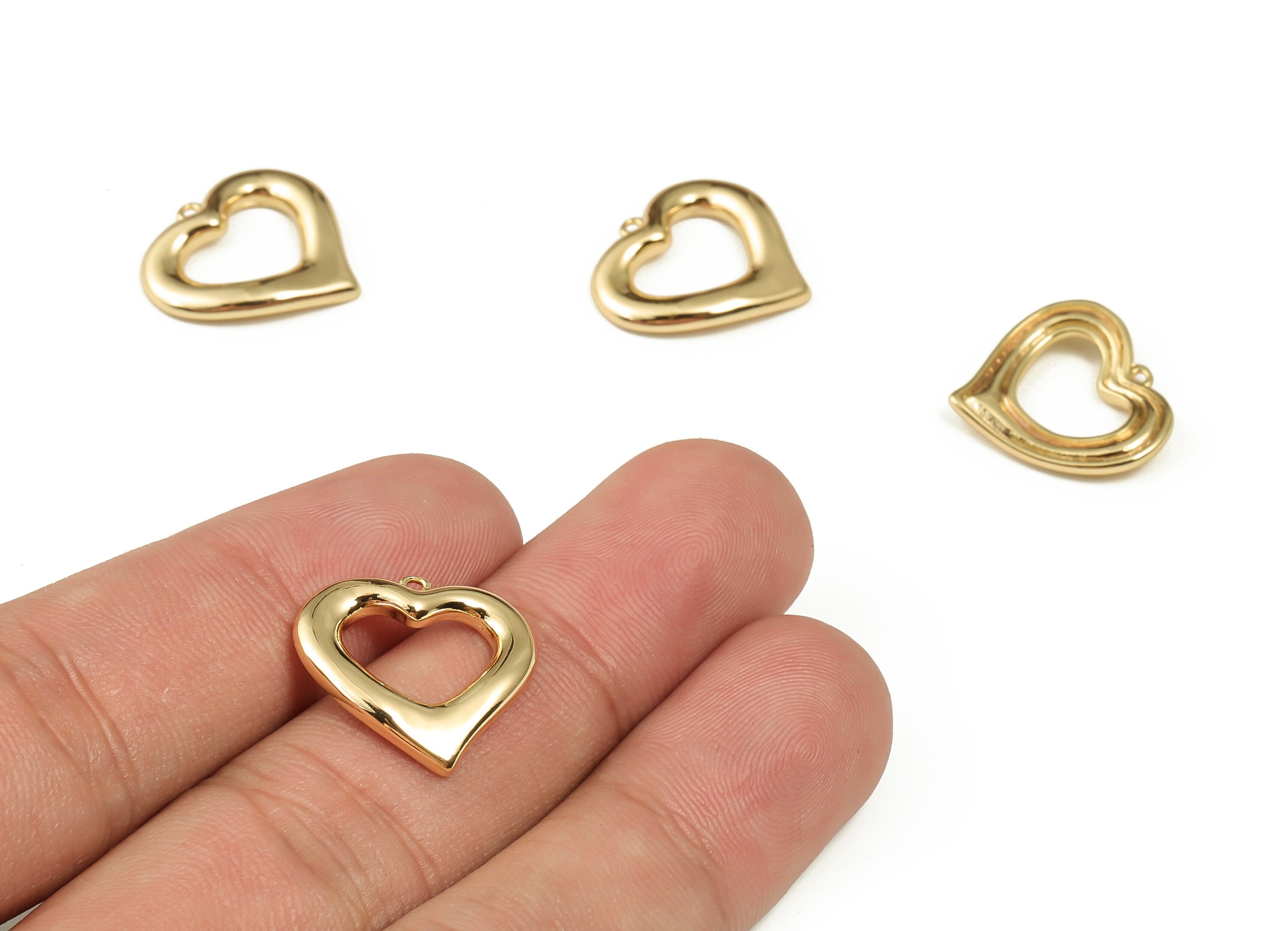 Brass Heart Earring Charms - Gold Heart Pendant - 18K Real Gold Plated Brass - Jewelry Making Supplies - 17.79x16.61x1.99mm - RGP4000 - DOMEDBAZAAR