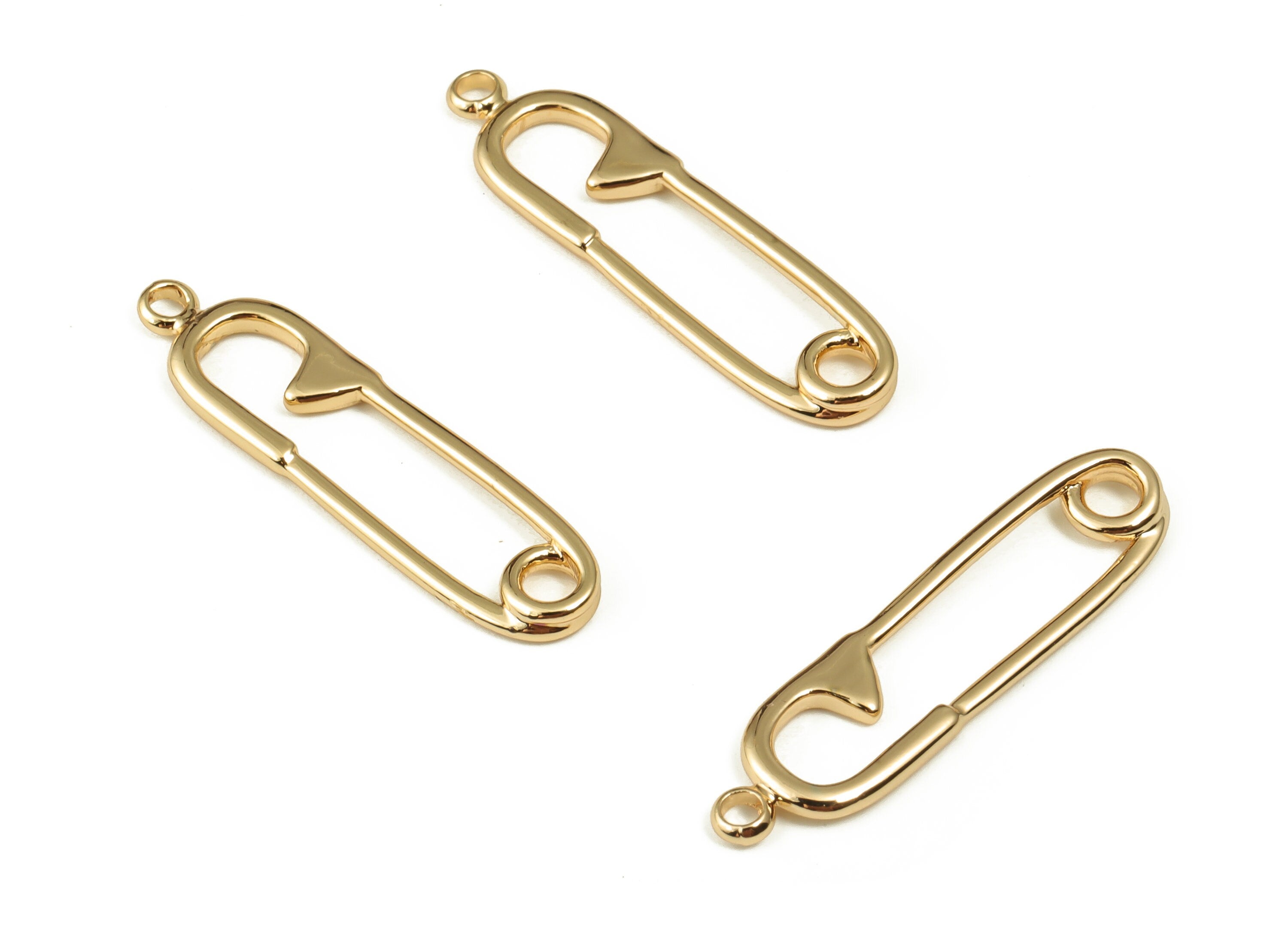 Brass Lock Pin Earring Charms - Gold Lock Pin Pendant - 18K Real Gold Plated Brass - Jewelry Making Supplies - 24.18x6.45x1.36mm - RGP3994 - DOMEDBAZAAR