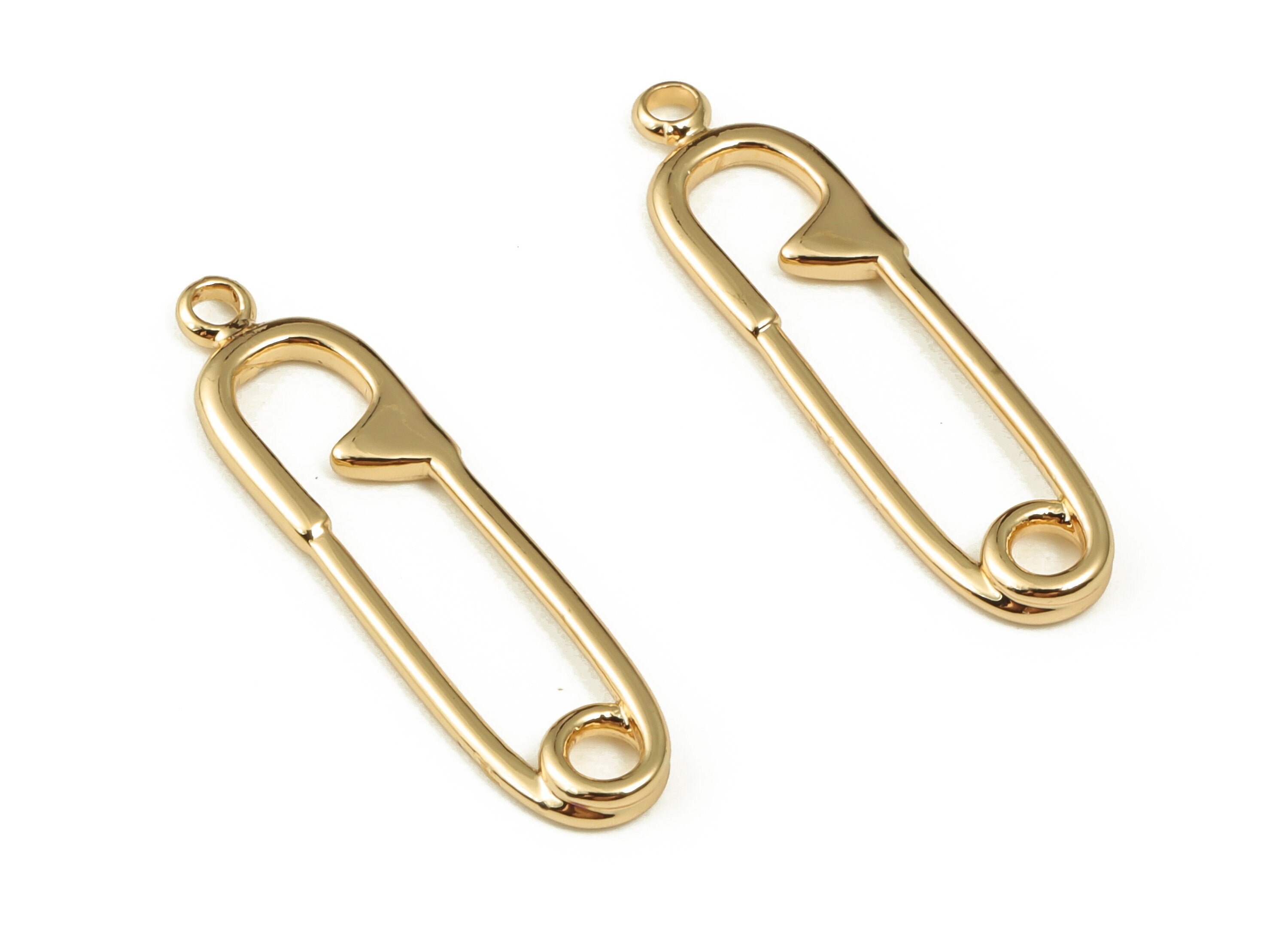 Brass Lock Pin Earring Charms - Gold Lock Pin Pendant - 18K Real Gold Plated Brass - Jewelry Making Supplies - 24.18x6.45x1.36mm - RGP3994 - DOMEDBAZAAR
