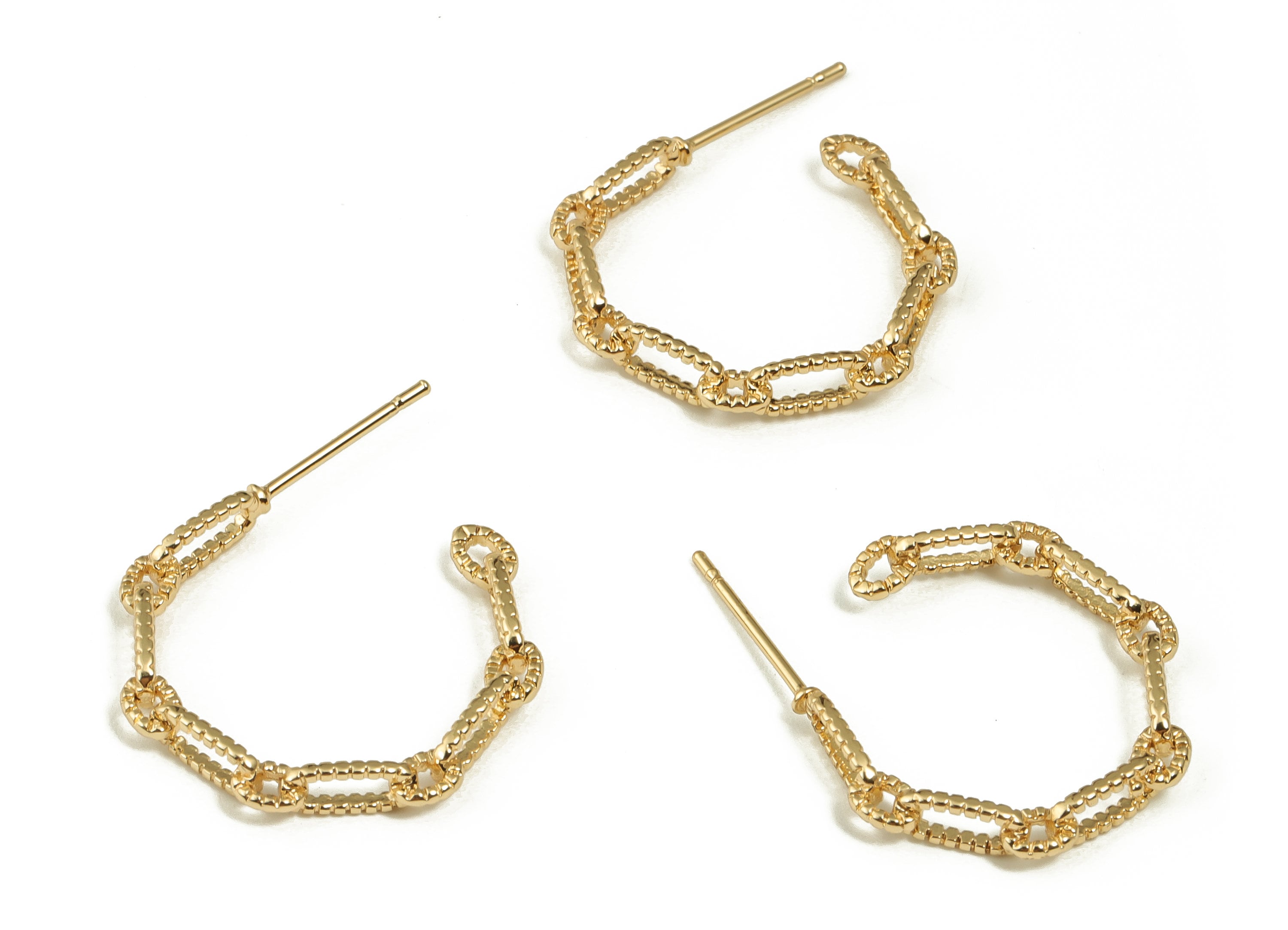 Brass Link Chain Stud Earrings - Brass Open Hoop Earring - Stainless Steel Studs -18k Real Gold Plated Brass -19.36x18.96x2.86mm- RGP3973 - DOMEDBAZAAR