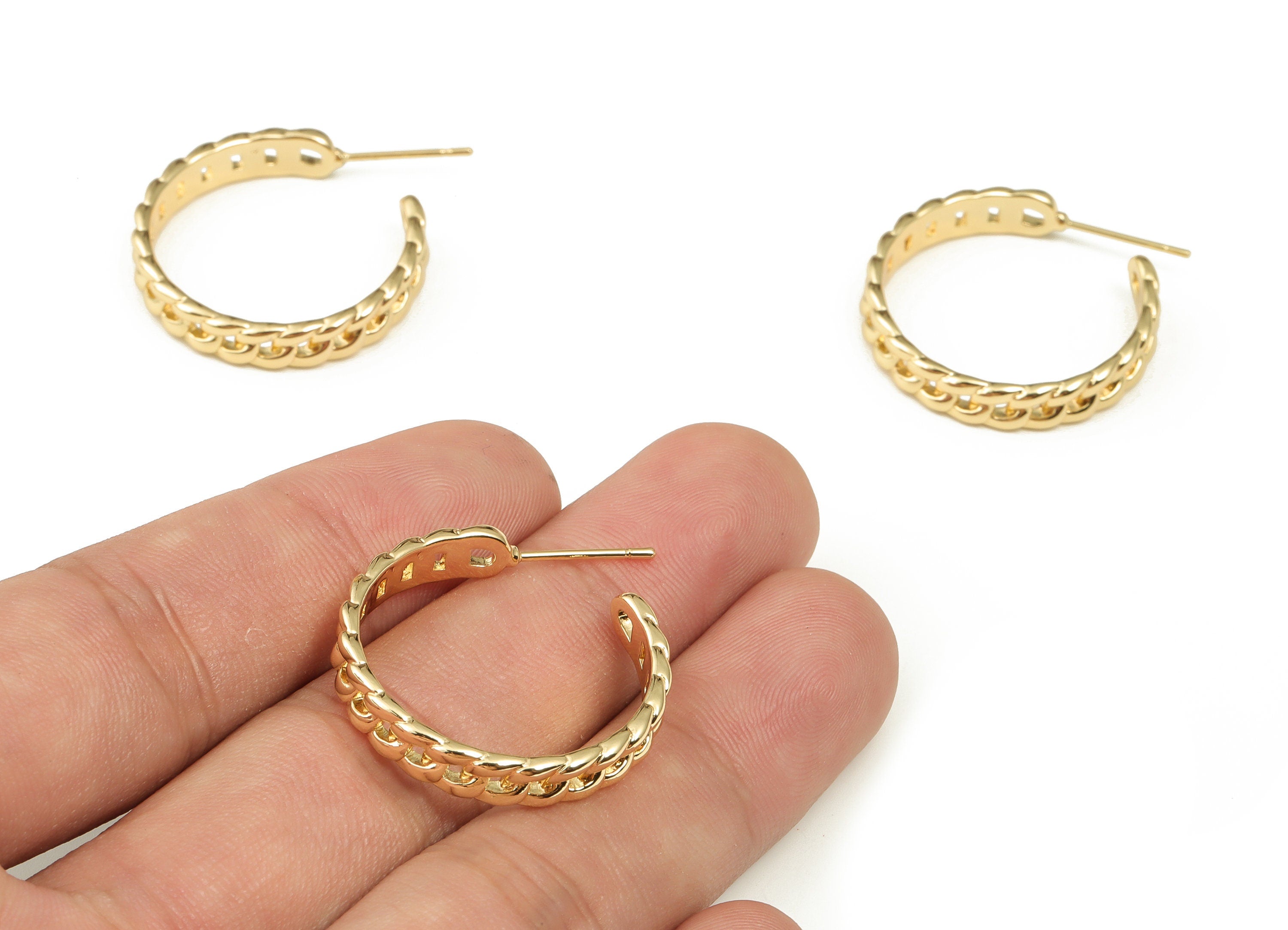 Brass Cable Chain C Earring Stud - Gold C Post  - Brass Stud - 18K Real Gold Plated Brass - Jewelry Supplies - 26.42x25.11x5.23mm - RGP3641 - DOMEDBAZAAR