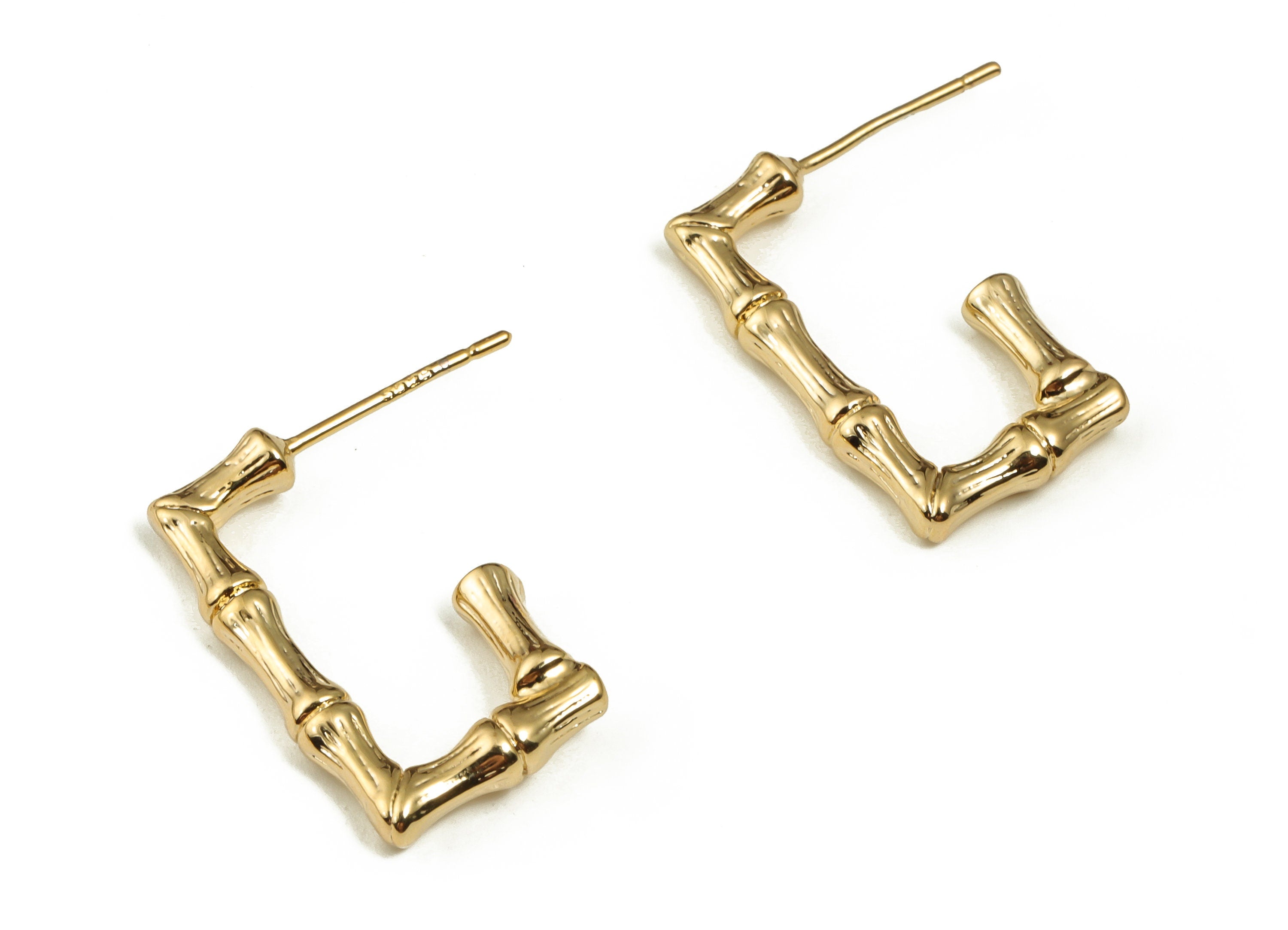 Brass Rectangle Earring Post - Gold Bamboo Earring Stud - 18K Gold Plated Brass Studs - Stainless Steel Stud -21.44x11.94x3.15mm- RGP4006 - DOMEDBAZAAR
