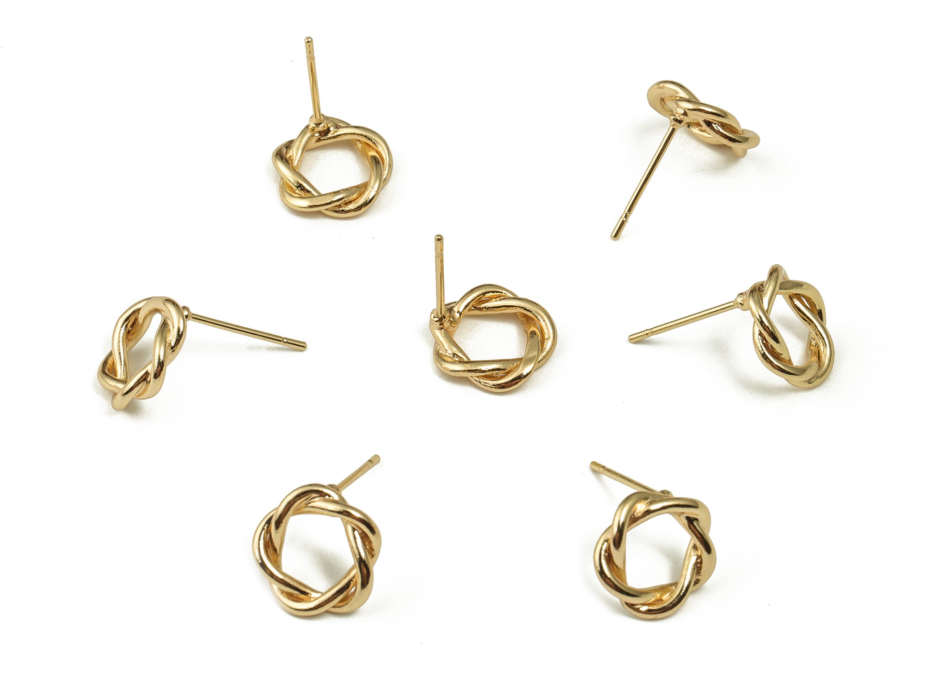 Brass Circle Twisted Earring Post - Round Ear Studs - 18K Real Gold Plated Brass Stud - Jewelry Making Supplies -11.34x11.16x2.58mm- RGP3648 - DOMEDBAZAAR