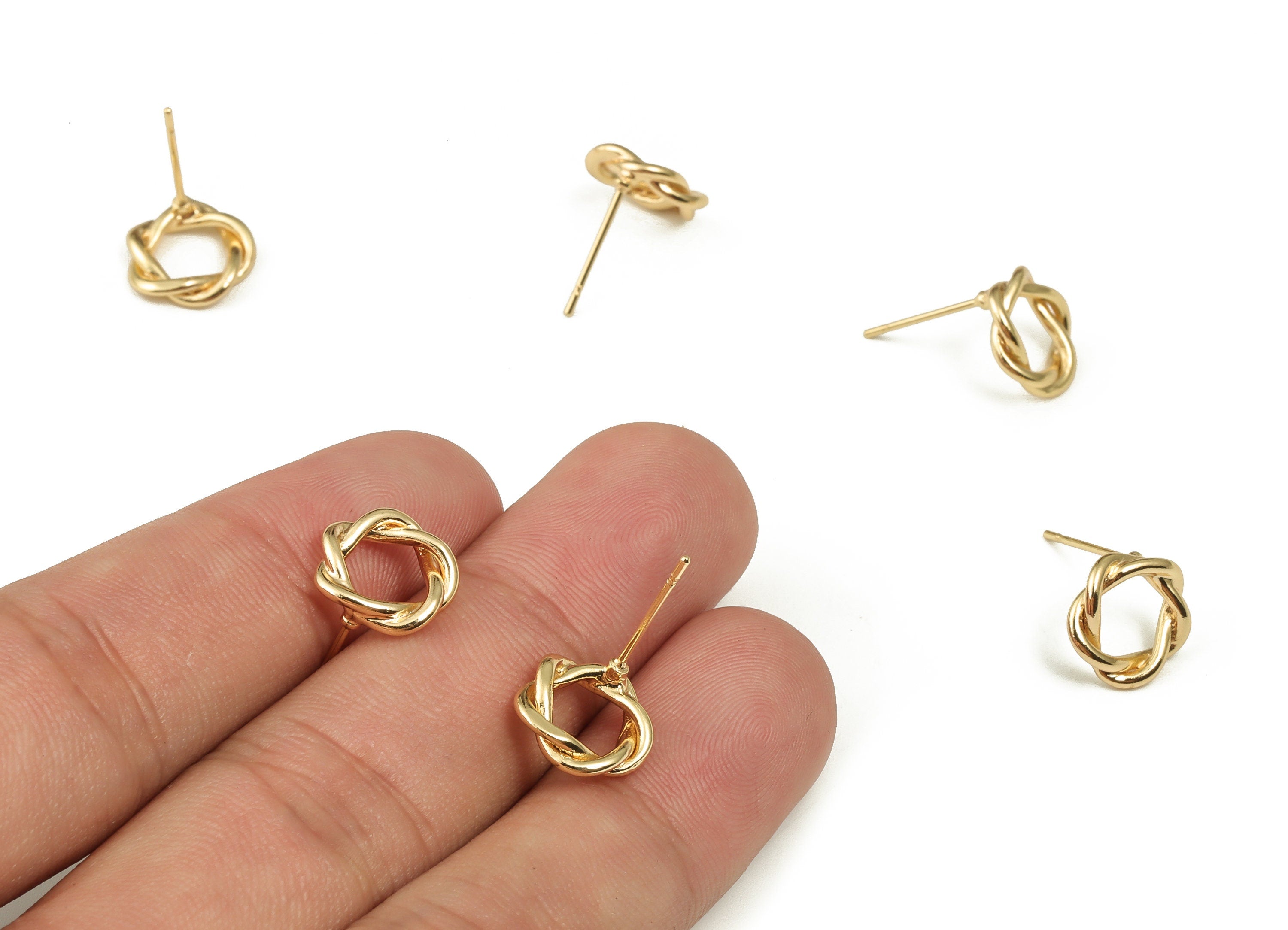 Brass Circle Twisted Earring Post - Round Ear Studs - 18K Real Gold Plated Brass Stud - Jewelry Making Supplies -11.34x11.16x2.58mm- RGP3648 - DOMEDBAZAAR