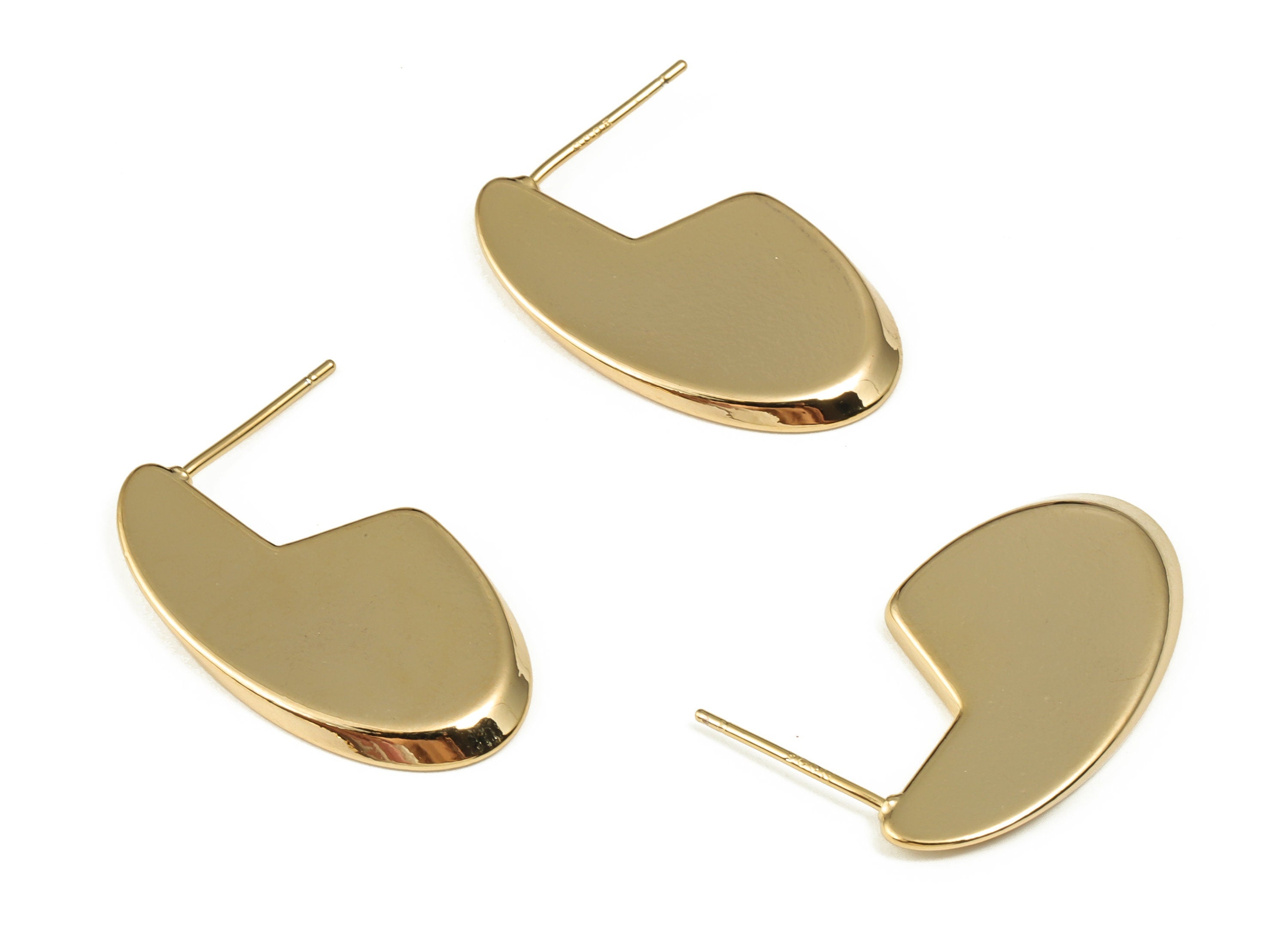 Brass Geometry Earring Post - Gold Geometry Earring Stud - 18K Real Gold Plated Brass - Stainless Steel Stud - 26.19x15.12x1.9mm - RGP3996 - DOMEDBAZAAR