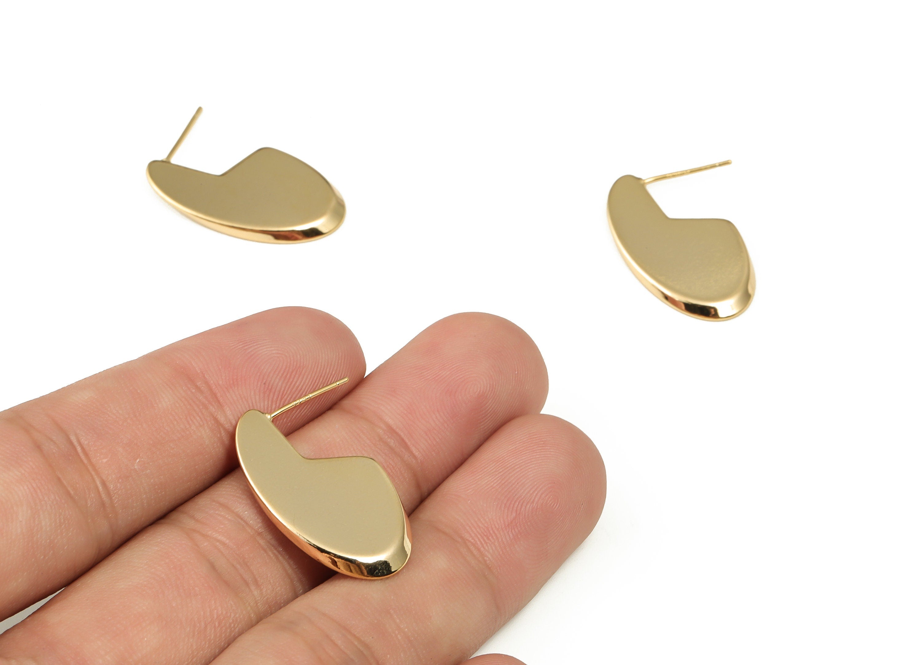 Brass Geometry Earring Post - Gold Geometry Earring Stud - 18K Real Gold Plated Brass - Stainless Steel Stud - 26.19x15.12x1.9mm - RGP3996 - DOMEDBAZAAR
