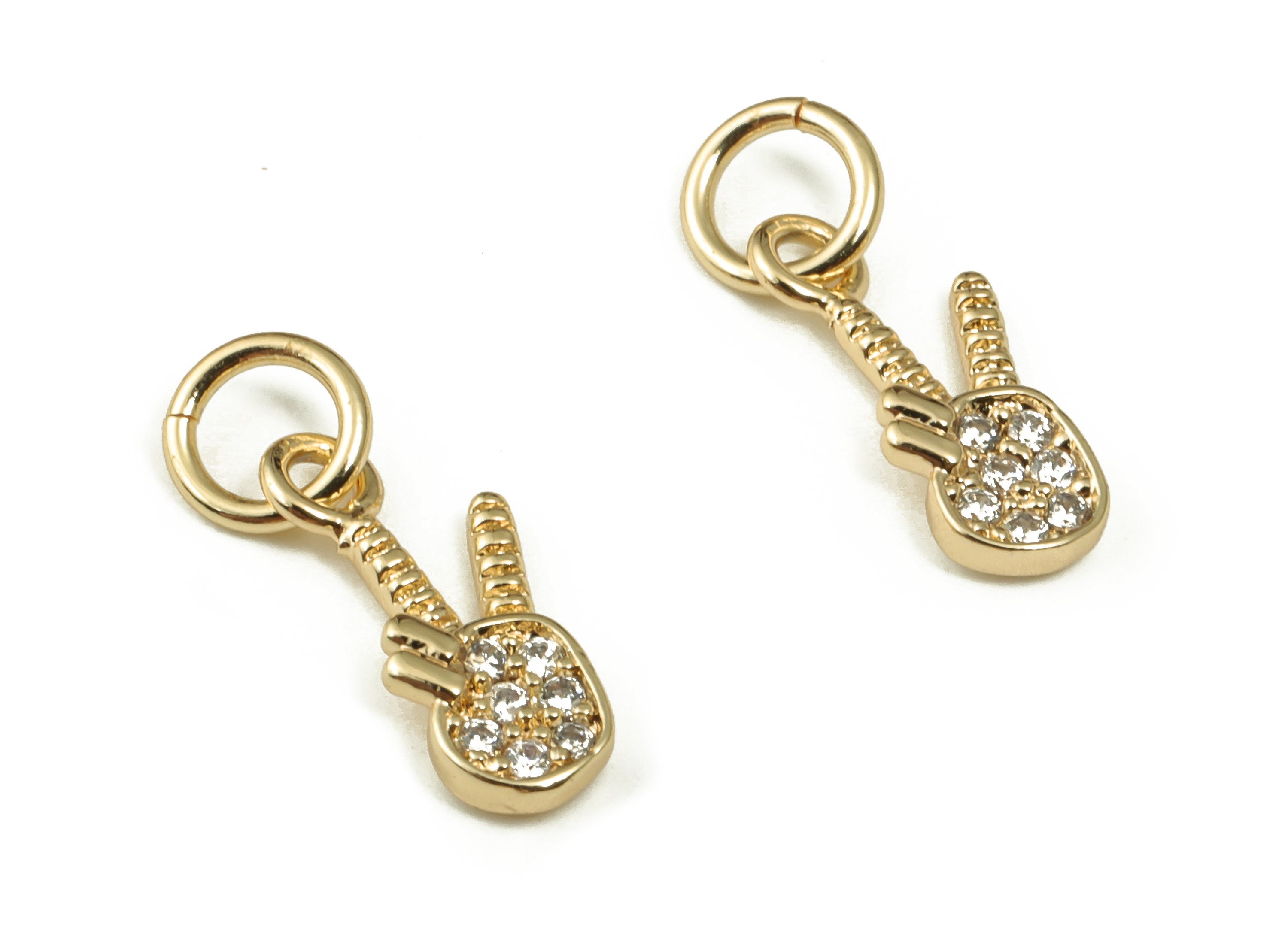 Brass Yeah Gesture Earring Charms With Zircons - Gold HandGestures Charms - 18K Gold Plated Brass Hand Symbol -15.03x5.89x1.98mm- RGP4008 - DOMEDBAZAAR