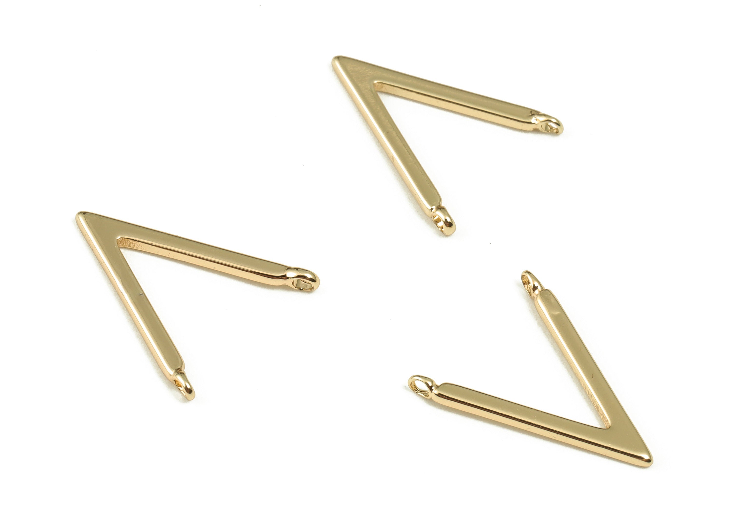 Brass V Earring Connector - Gold V Pendant - 18K Real Gold Plated Brass - Jewelry Making Supplies - 14.95x12.46x1.05mm - RGP3654 - DOMEDBAZAAR
