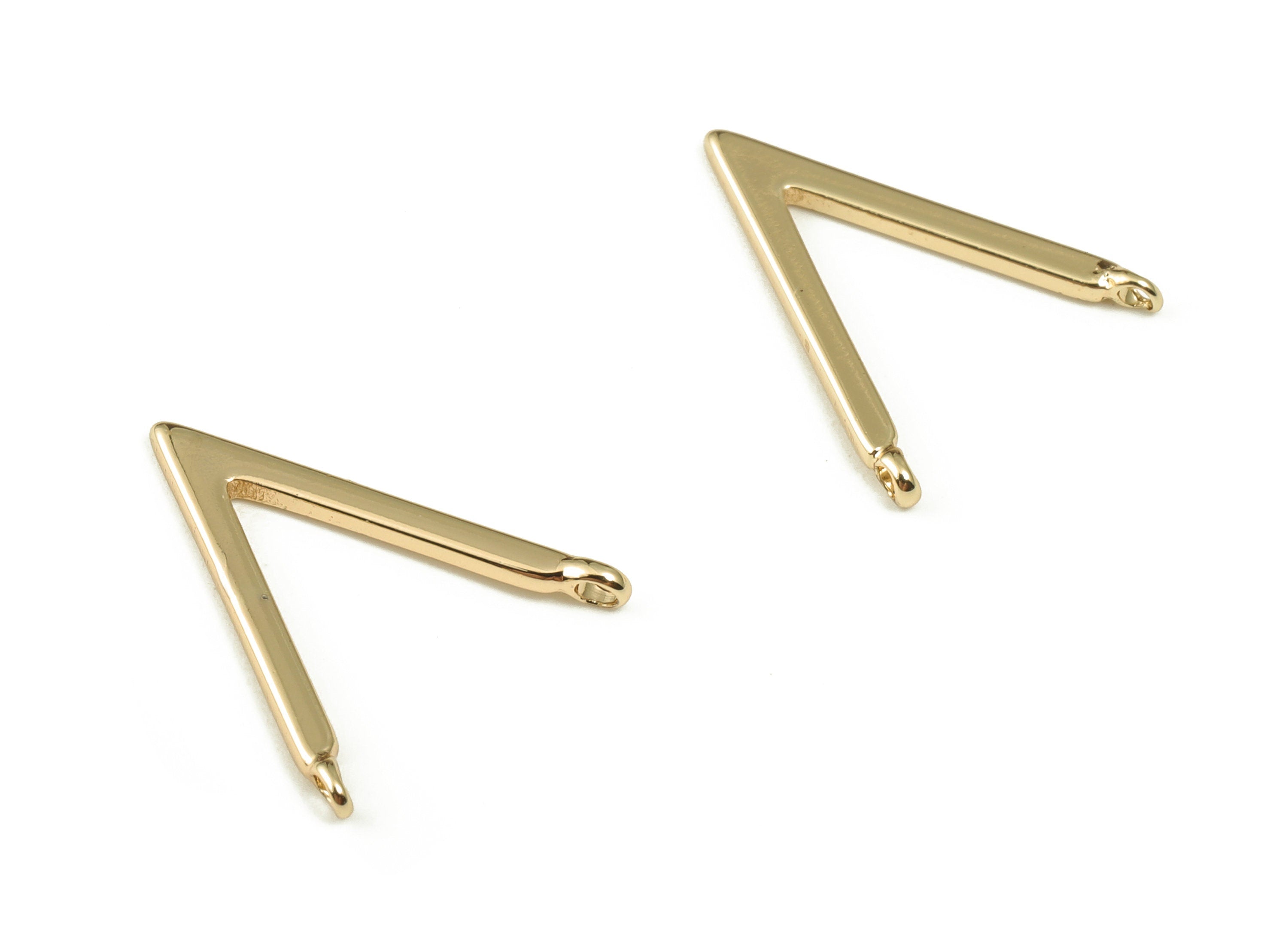 Brass V Earring Connector - Gold V Pendant - 18K Real Gold Plated Brass - Jewelry Making Supplies - 14.95x12.46x1.05mm - RGP3654 - DOMEDBAZAAR