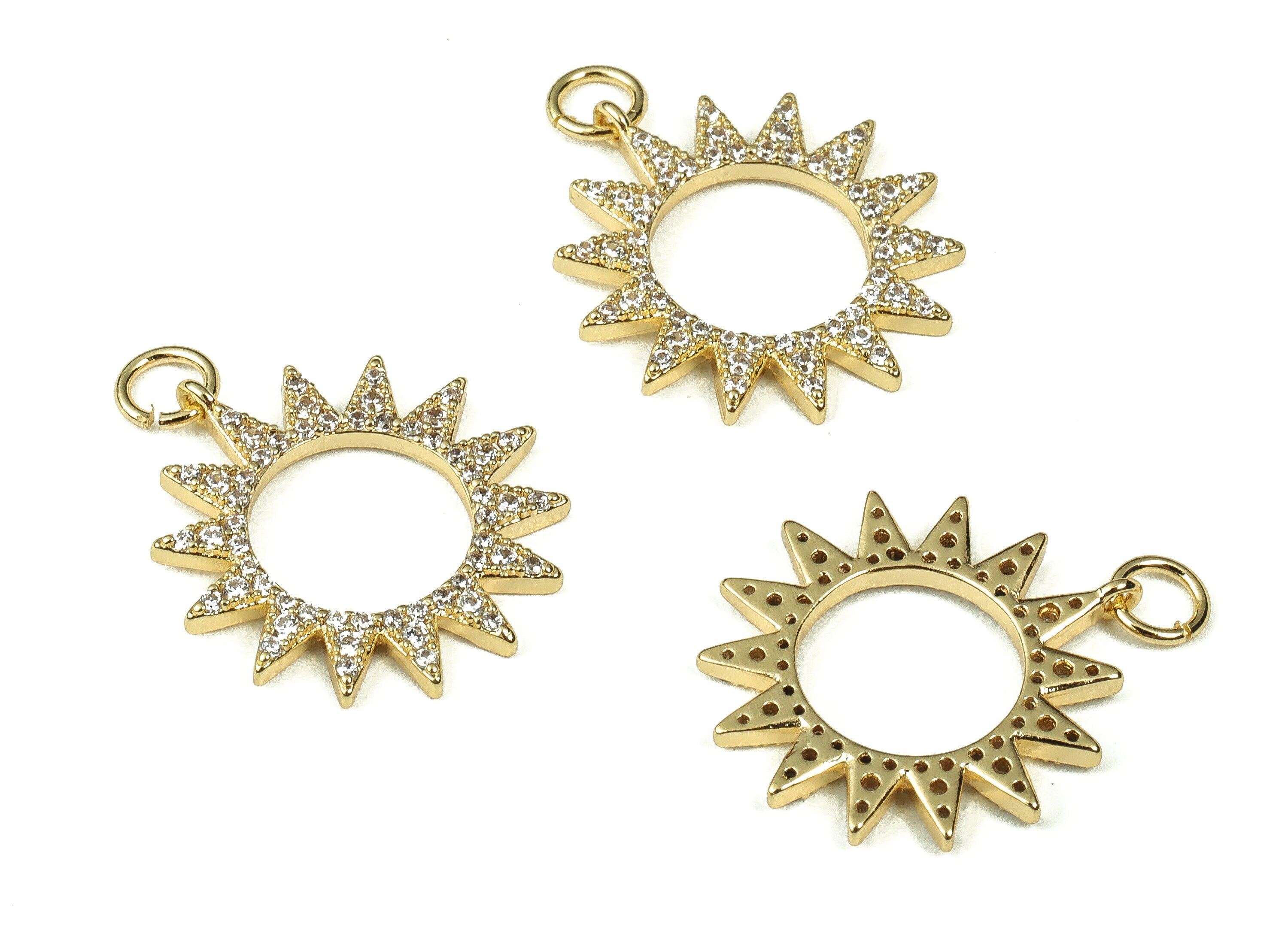 Brass Round Sun Charms with Zircon - Brass Zircon Round Charms - 18K Real Gold Plated Brass - Jewelry Supplies -19.96x17.87x1.82mm- RGP3358 - DOMEDBAZAAR