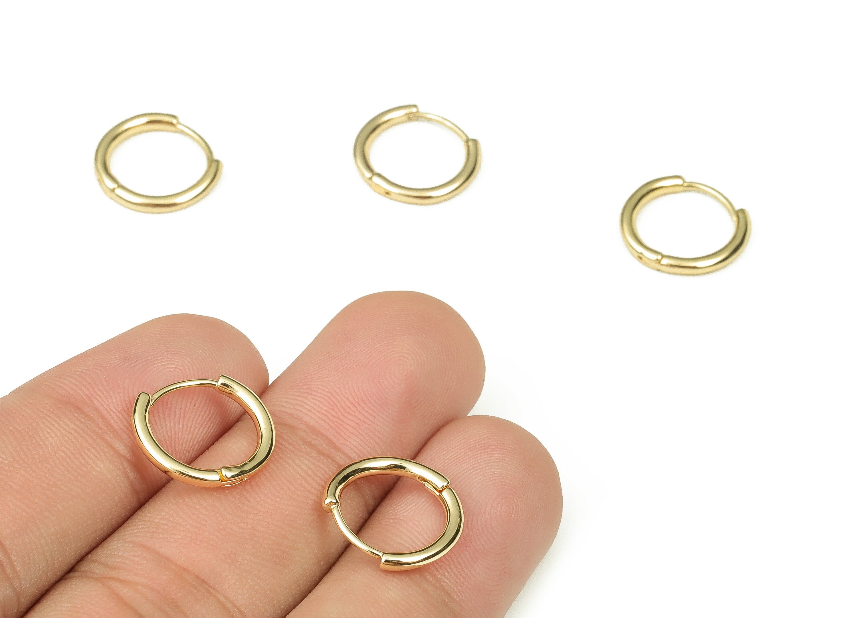 Brass Round Hoop Earrings - Brass Circle Hoop Studs - 18k Real Gold Plated Brass Hoops - Jewelry Making Supplies -14.2x13.03x1.65mm- RGP3360 - DOMEDBAZAAR