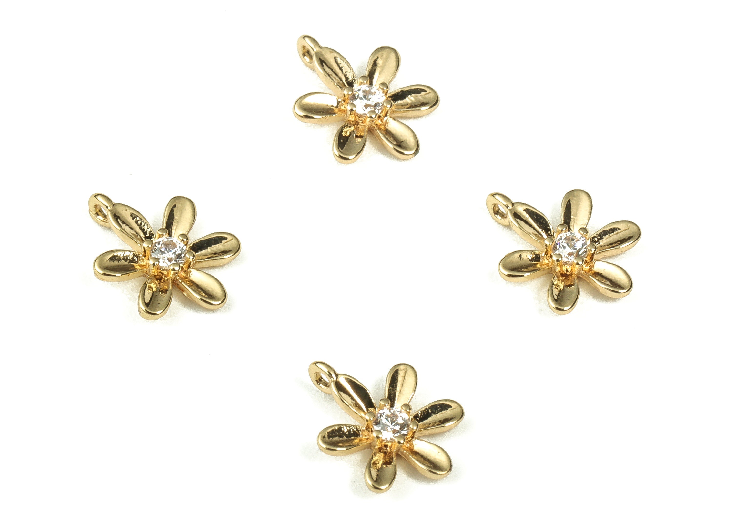 Brass Flower Earring Charms - Flower Pendant Charms with Zircon - 18k Gold Plated Brass - Jewelry Supplies -9.03x6.72x1.61mm- RGP3359 - DOMEDBAZAAR