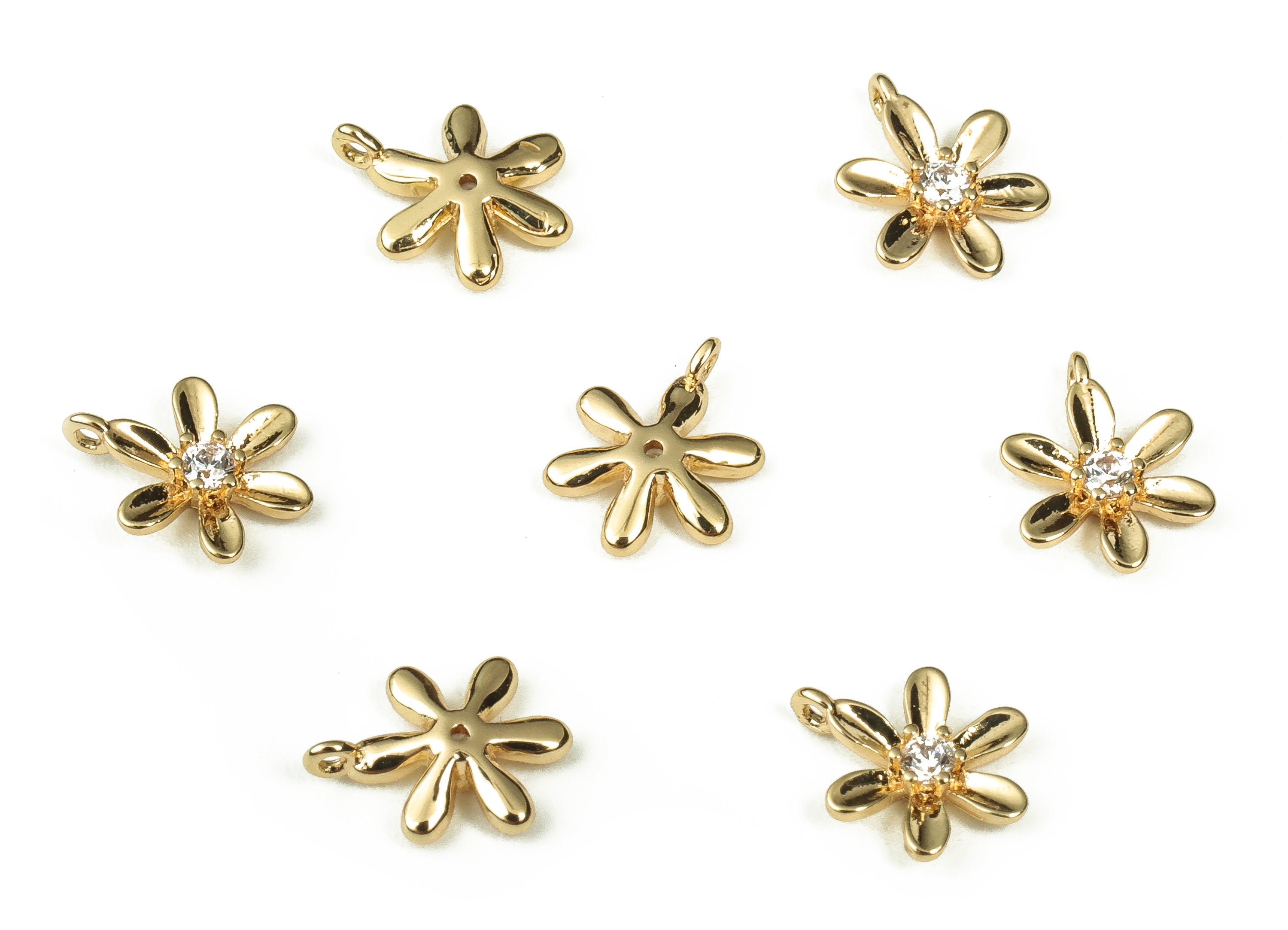 Brass Flower Earring Charms - Flower Pendant Charms with Zircon - 18k Gold Plated Brass - Jewelry Supplies -9.03x6.72x1.61mm- RGP3359 - DOMEDBAZAAR