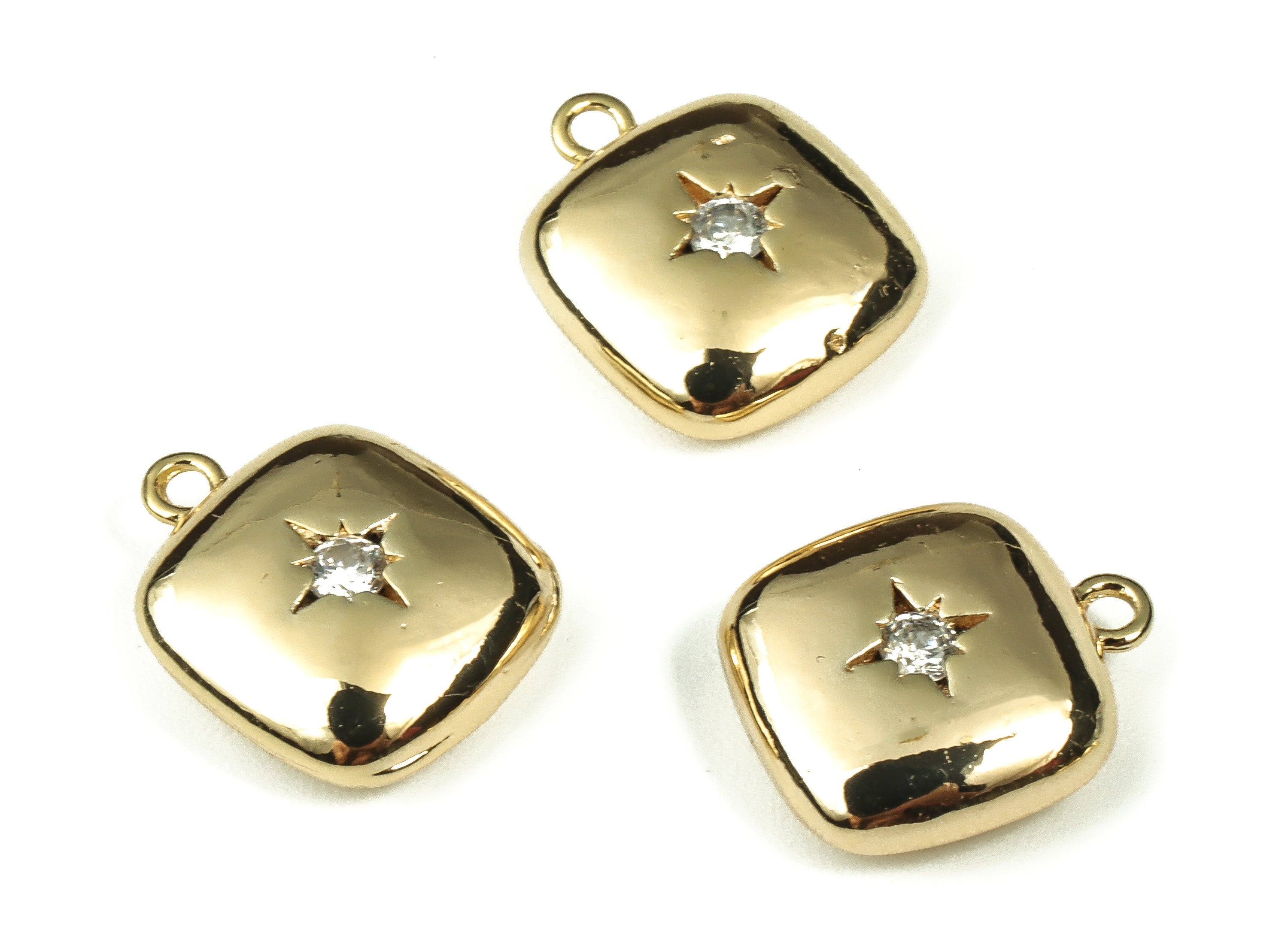 Brass Square Charm Pendants - Brass Charms with Zircon - 18k Real Gold Plated Brass - Jewelry Making Supplies -13.58x11.49x4.78mm- RGP3354 - DOMEDBAZAAR