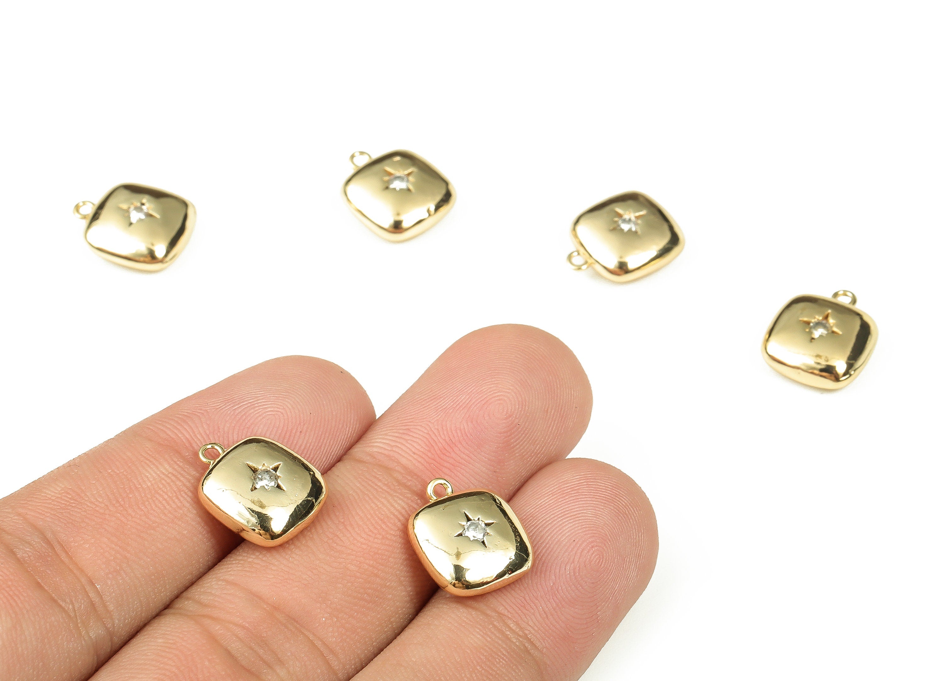 Brass Square Charm Pendants - Brass Charms with Zircon - 18k Real Gold Plated Brass - Jewelry Making Supplies -13.58x11.49x4.78mm- RGP3354 - DOMEDBAZAAR