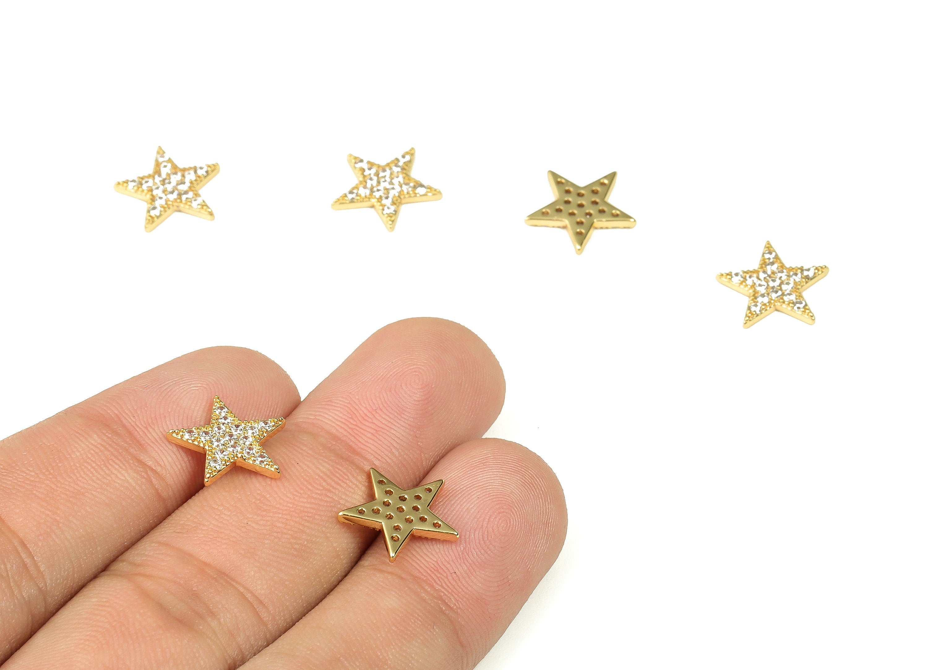 Brass Star Charms - Brass Star Shaped Charm with Zircon - 18k Real Gold Plated Brass Pendant - Jewelry Supplies -12.7x12.22x1.74mm- RGP3345 - DOMEDBAZAAR